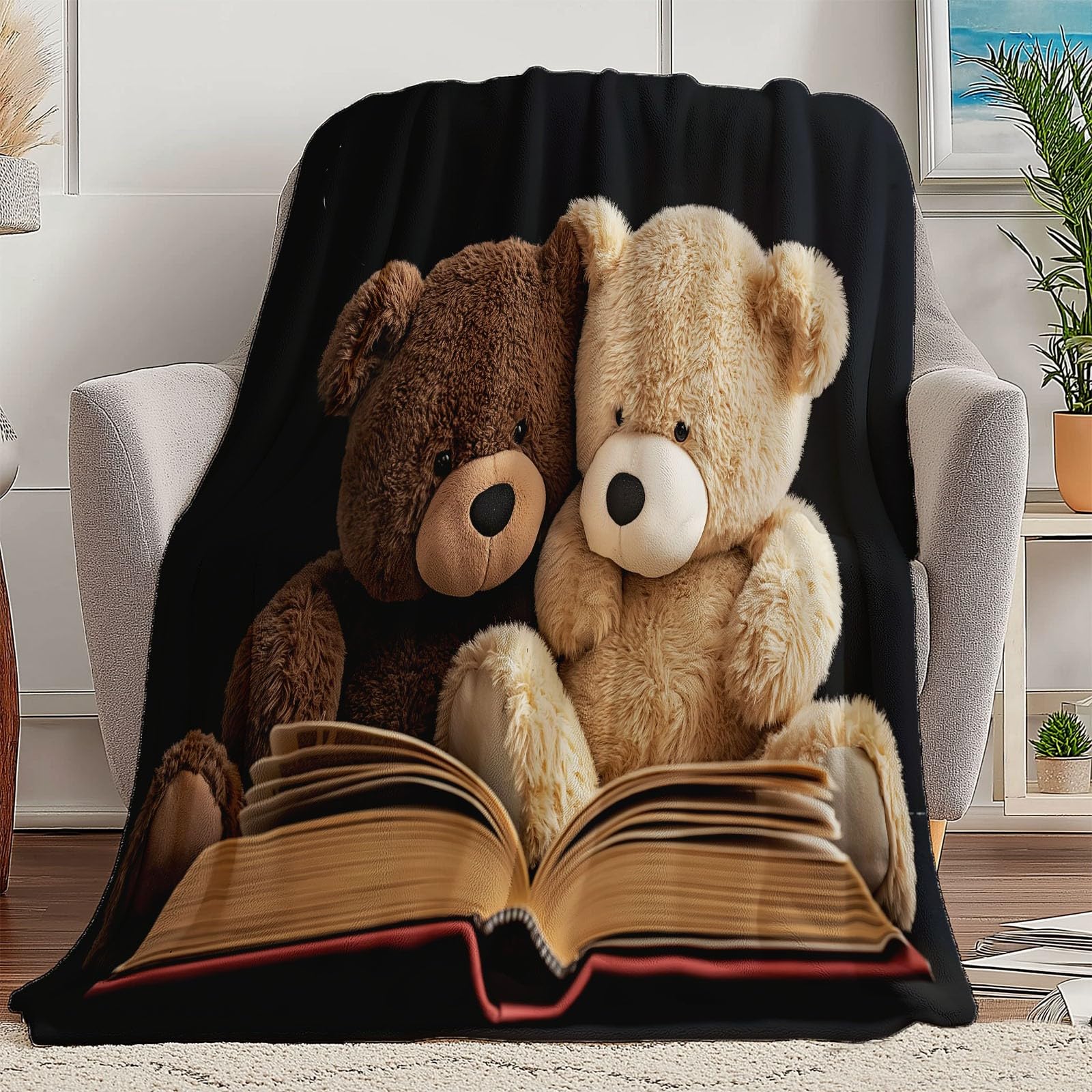 Kuscheldecke Erwachsene 3D Bunt Flanelldecke Sherpa Fleecedecke Erwachsene 150 x 200 cm Weiche Microfaser Warmer Wohndecke Einfacher Teddybär Motiv leichte und warme Wohndecke