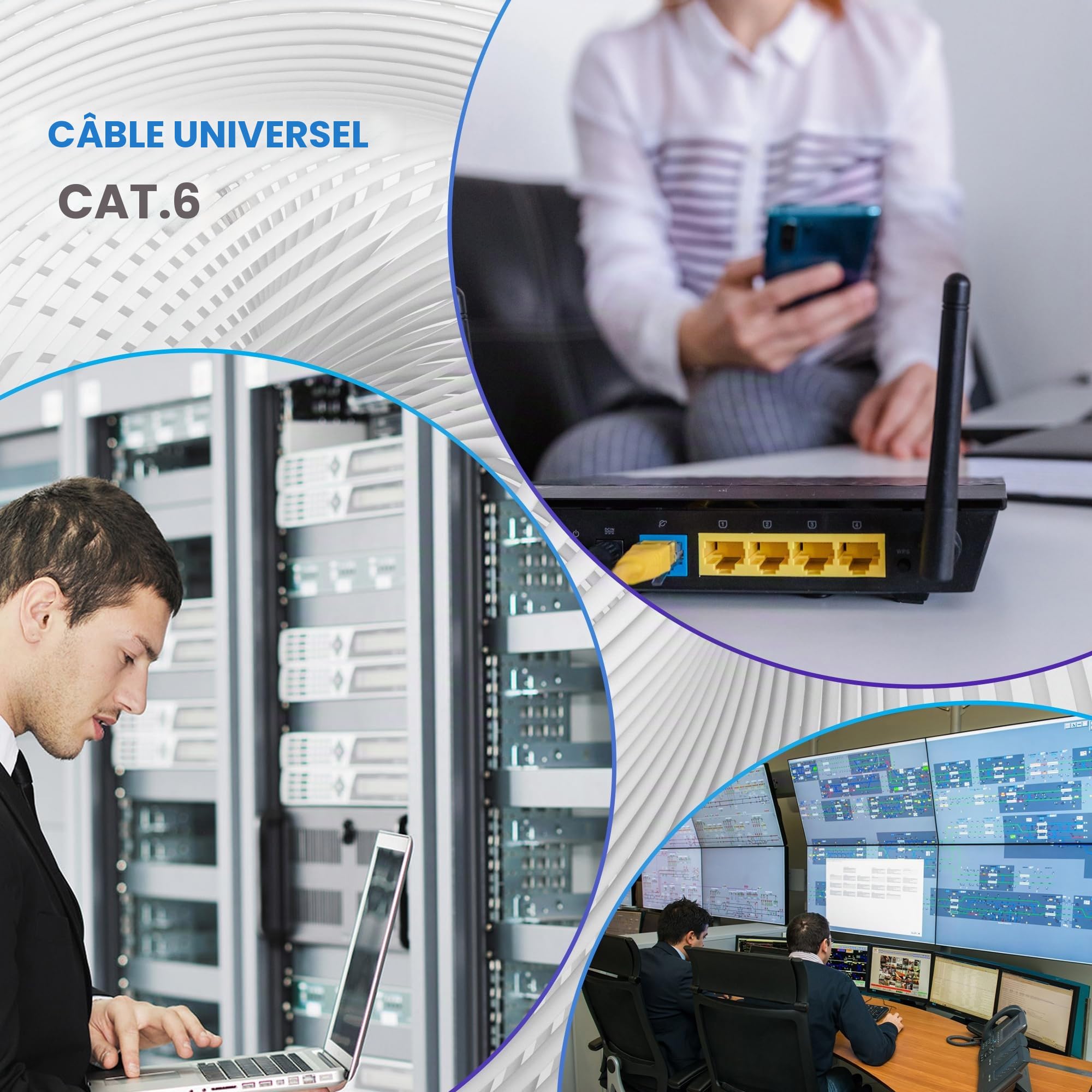 EXTRALINK Câble Ethernet CAT6 50M vers l'intérieur, câble réseau LAN – 100% cuivre, blindé U/UTP, compatible PoE, résistant aux UV, avec gaine extérieure en PE durable et résistante aux intempéries