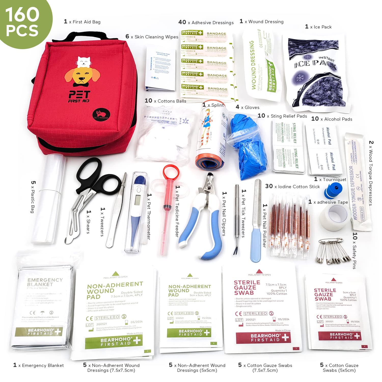 Bolsa de almacenamiento médicos Molle portátil Kit de primeros auxilios para mascotas kit de supervivencia para perros bolsa médica de rescate de emergencia para perros militares (rojo)