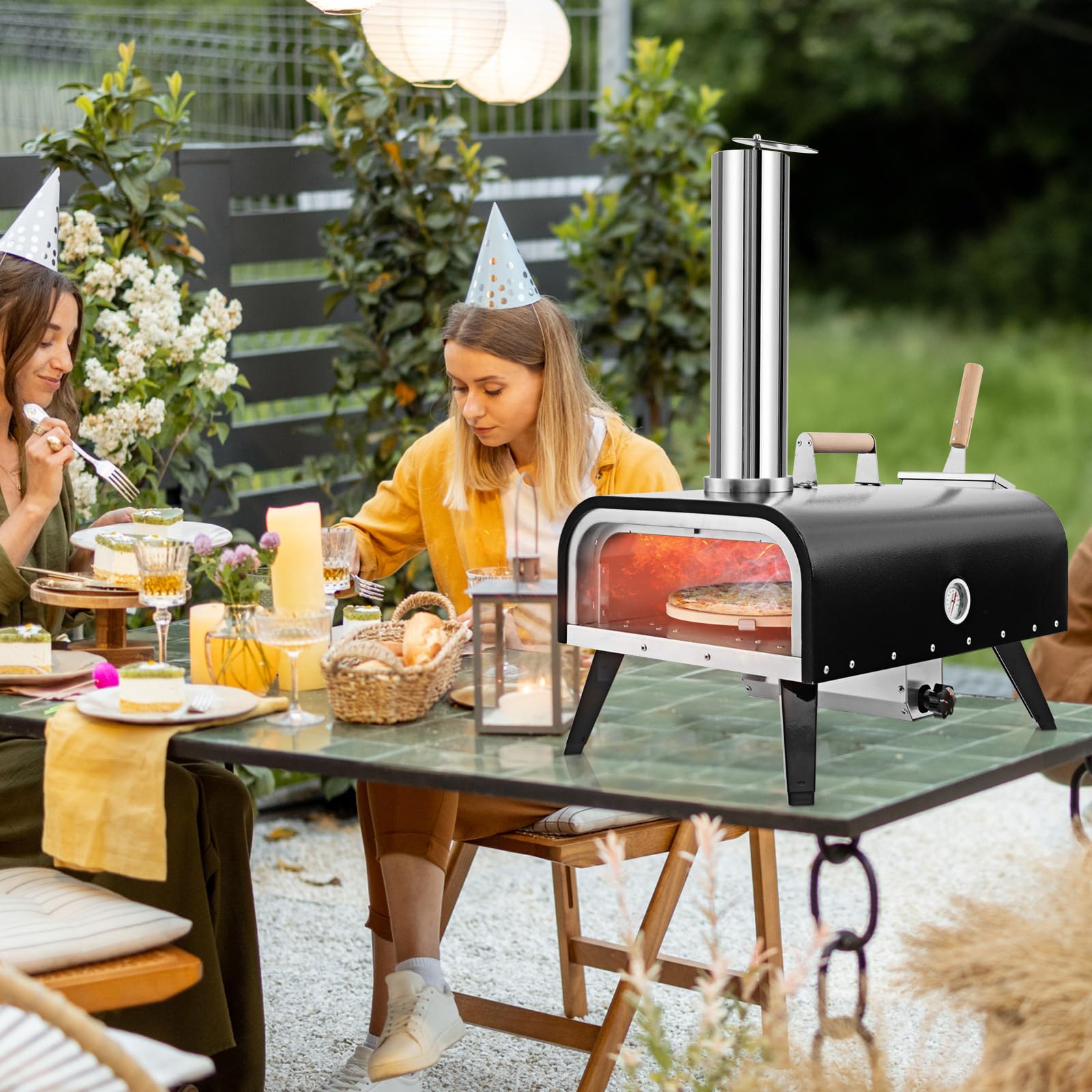 COSTWAY Four à Pizza Extérieur Portable en Acier Inoxydable 30 cm avec Pierre à Pizza, Poêle à Granulés de Bois Thermomètre Pelle Sac