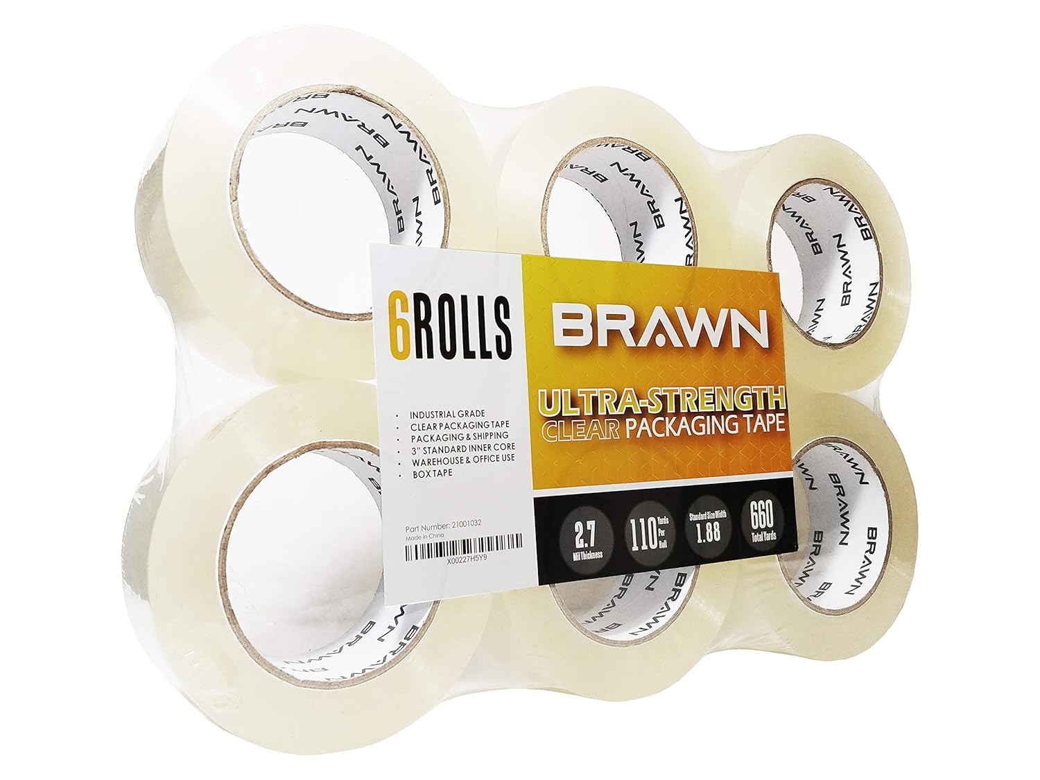 Brawn 2.7 mil Ultra-Strength Clear Packing Tape, 6 Rolls x 110 Yards, 2 inch Wide fit for Packaging, Carton Sealing, and Shipping