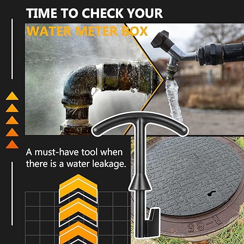 Miniatura 7 de Feekoon Llave de caja del medidor de agua, cubierta del medidor de agua, herramienta de apertura de tapa, gancho de llave en T de metal de calidad