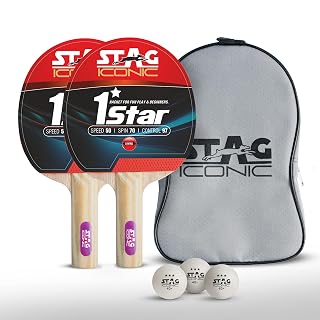 Stag Iconic 1Star(Anywhere-Everywhere) Table Tennis (T.T) Multiset - Table Tennis Rackets and T.T Balls Included| All-in-One Ping Pong Paddle Playset