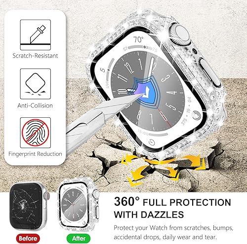 Vista 105 de WINGLE Paquete de 10 fundas protectoras de pantalla para Apple Watch de 1.575 pulgadas SE 3/2/1 Series 6 5 4 con vidrio templado, carcasas Paquete