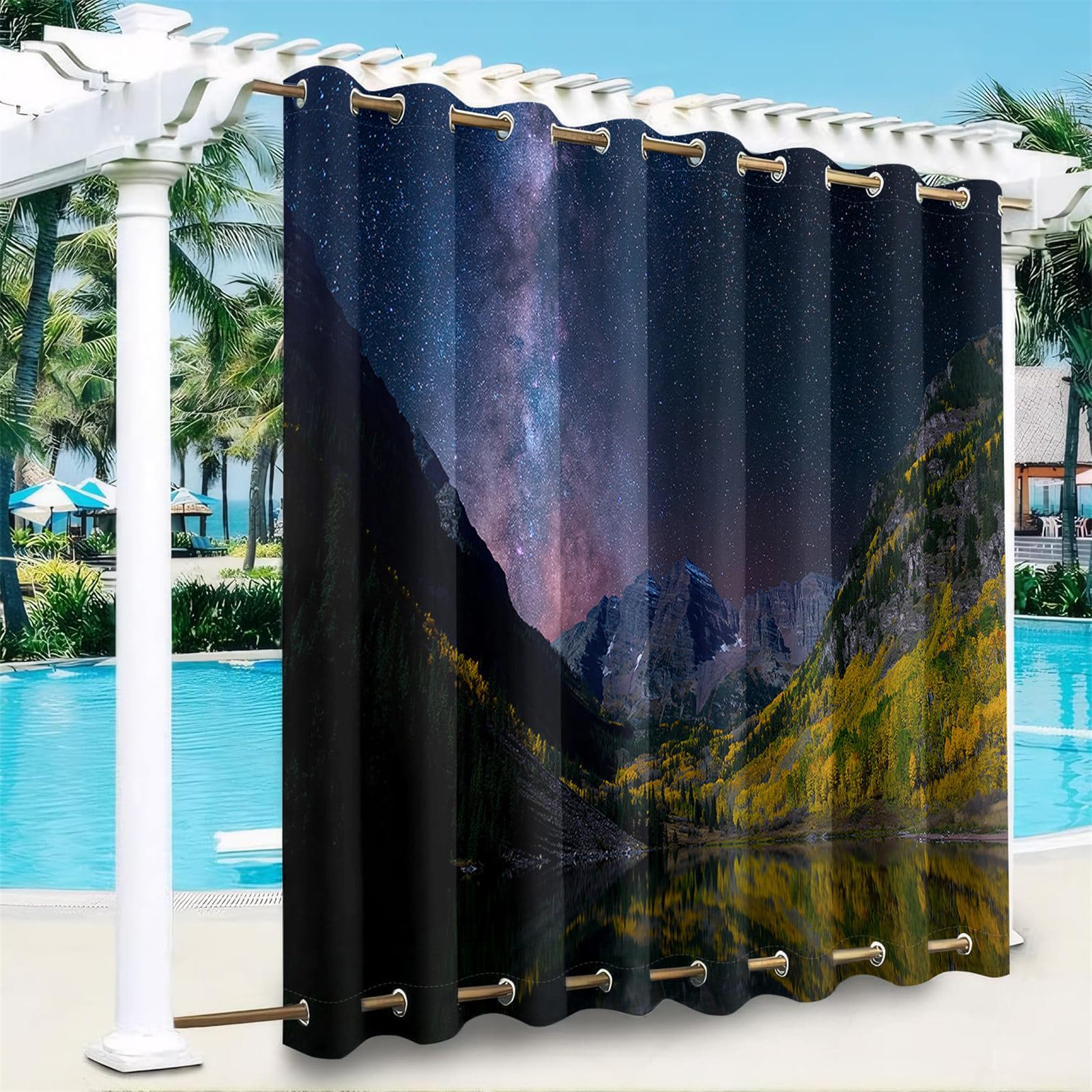 Odot Outdoor Curtains Waterproof with Grommet (Top＆Bottom), 1 Panel Windproof Blackout Thermal Insulated Privacy Curtain for Garden Patio Pergola Pool, 3D Mountain Prints (Dark gray,55x69in)