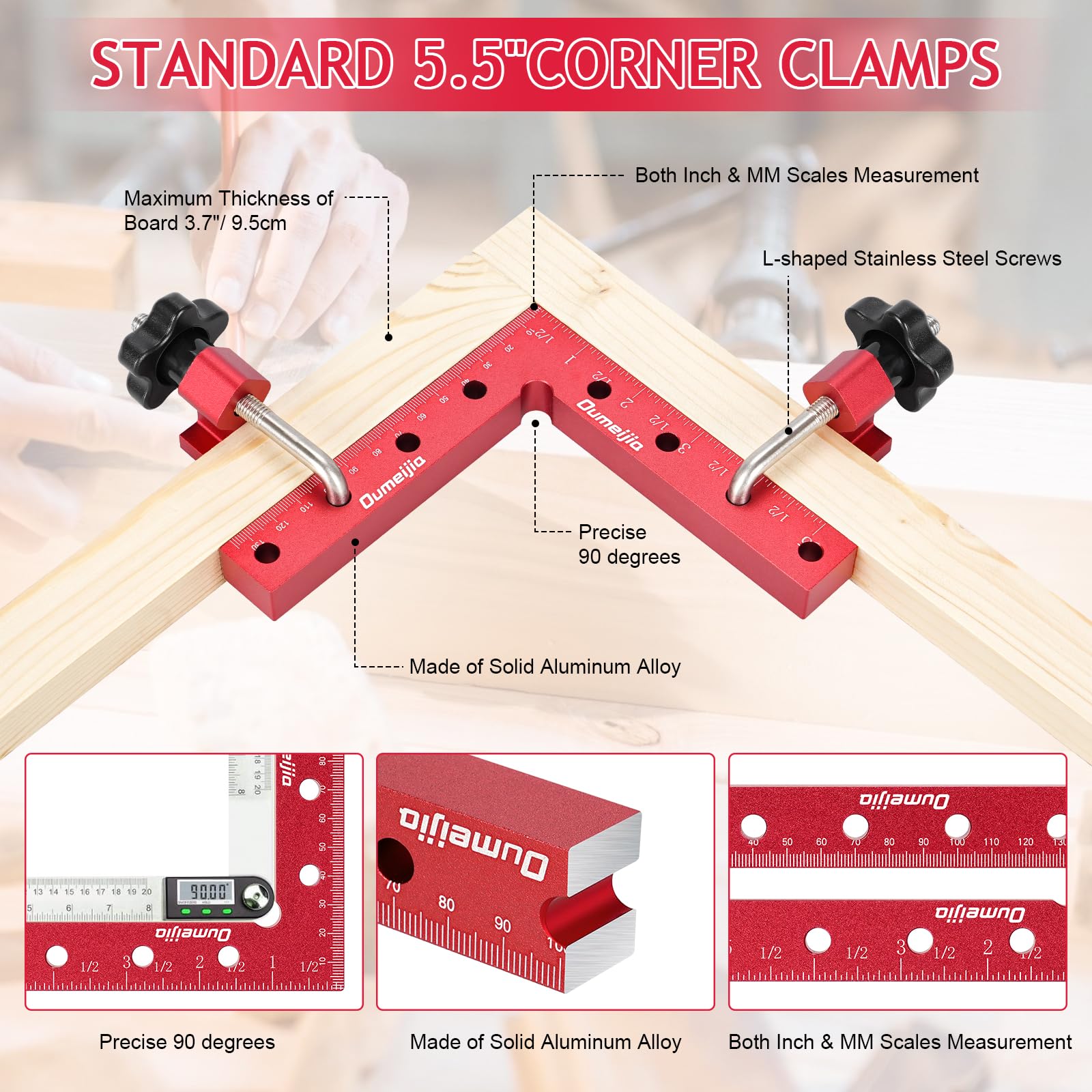 90 Degree Positioning Squares, Right Angle Clamps for Woodworking 5.5
