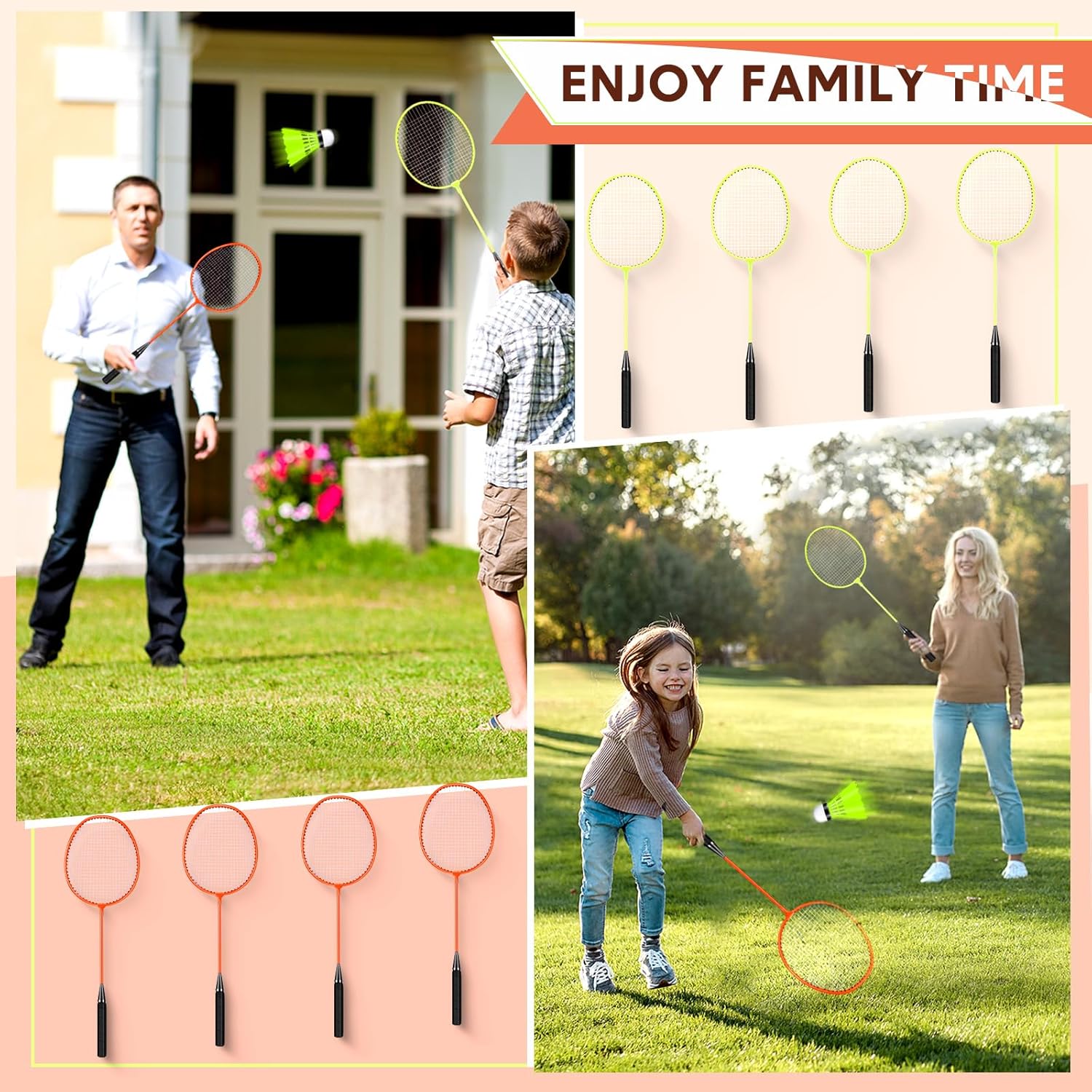 12 Pack Badminton Rackets Set Including Badminton Racquets, Nylon Shuttlecocks and Carry Bag for Outdoor Backyard Games Beginners