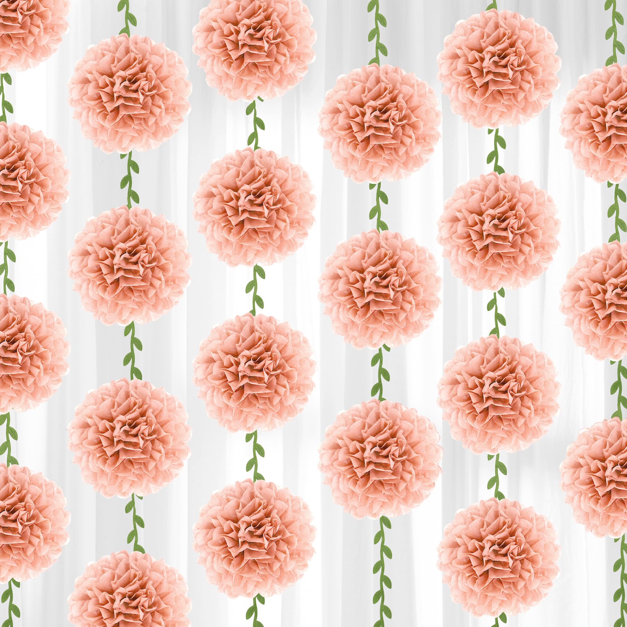 BestoFun 16 PCS 6 Inch Pink Tissue Paper Pom Pom Garland, Flower Garland, Reusable Paper Flower Decorations for Birthday Baby Shower Wedding Bridal Shower Party Decor