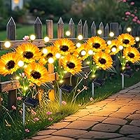 Vista 11 de Luces solares con forma de girasol para jardín al aire libre, luces solares mejoradas con forma de girasol y luces de luciérnaga, impermeables