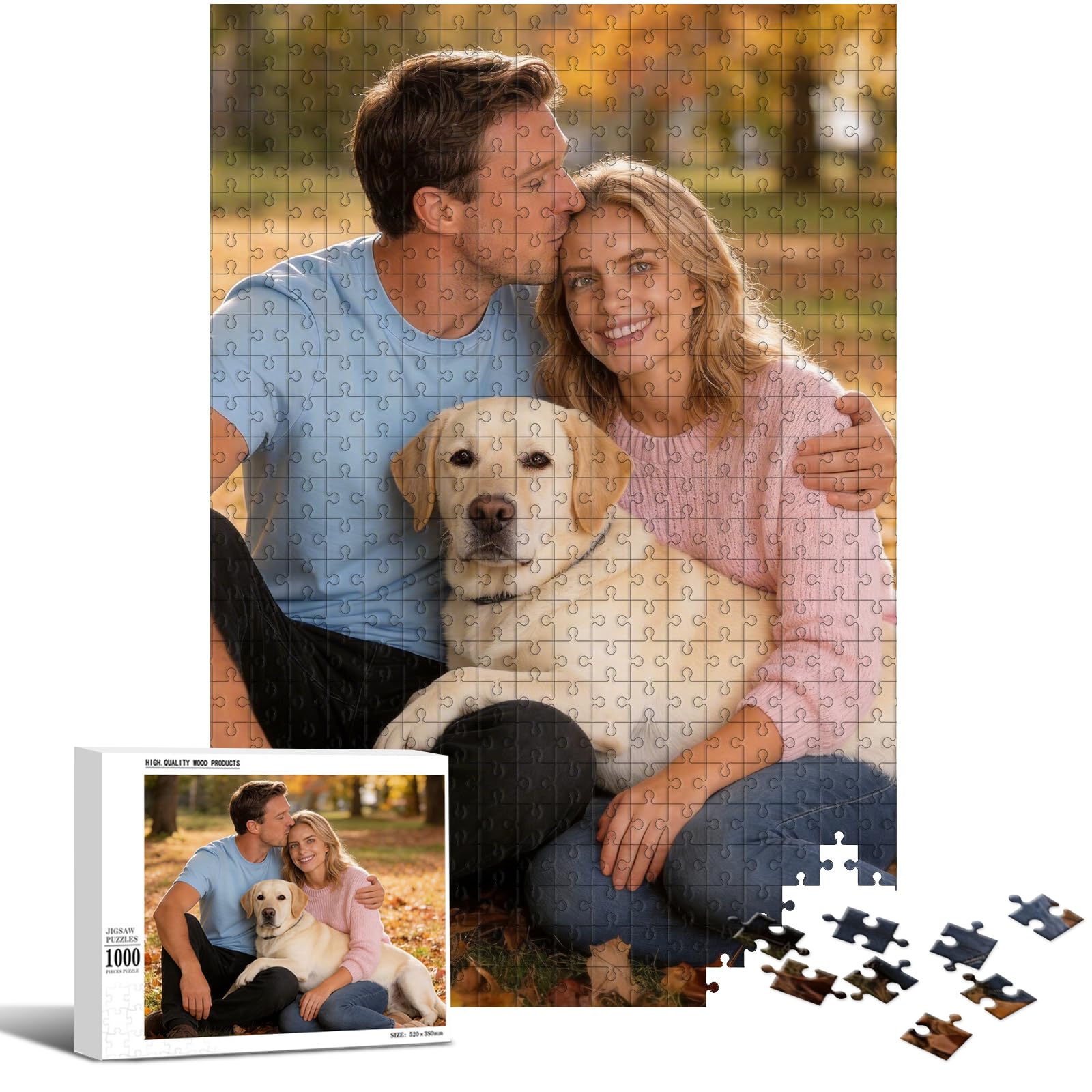UPMALL Personalised Jigsaw Puzzle from Photo - 120/200/300/500/1000 Pieces Custom Picture Puzzle, Wooden Puzzle for Adults Kids, Puzzle Gifts for Family, Wedding, Birthday