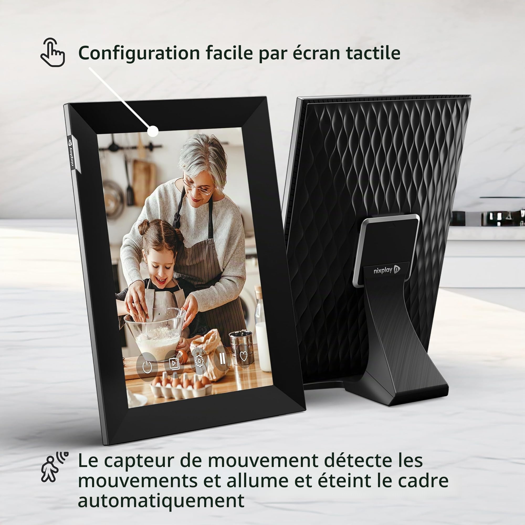 Nixplay 10,1 Pouces Cadre Photo numérique Intelligent WiFi écran Tactile (W10K), Noir-Argent, Partagez instantanément des Clips vidéo et Photos par e-Mail ou Via l'application Mobile