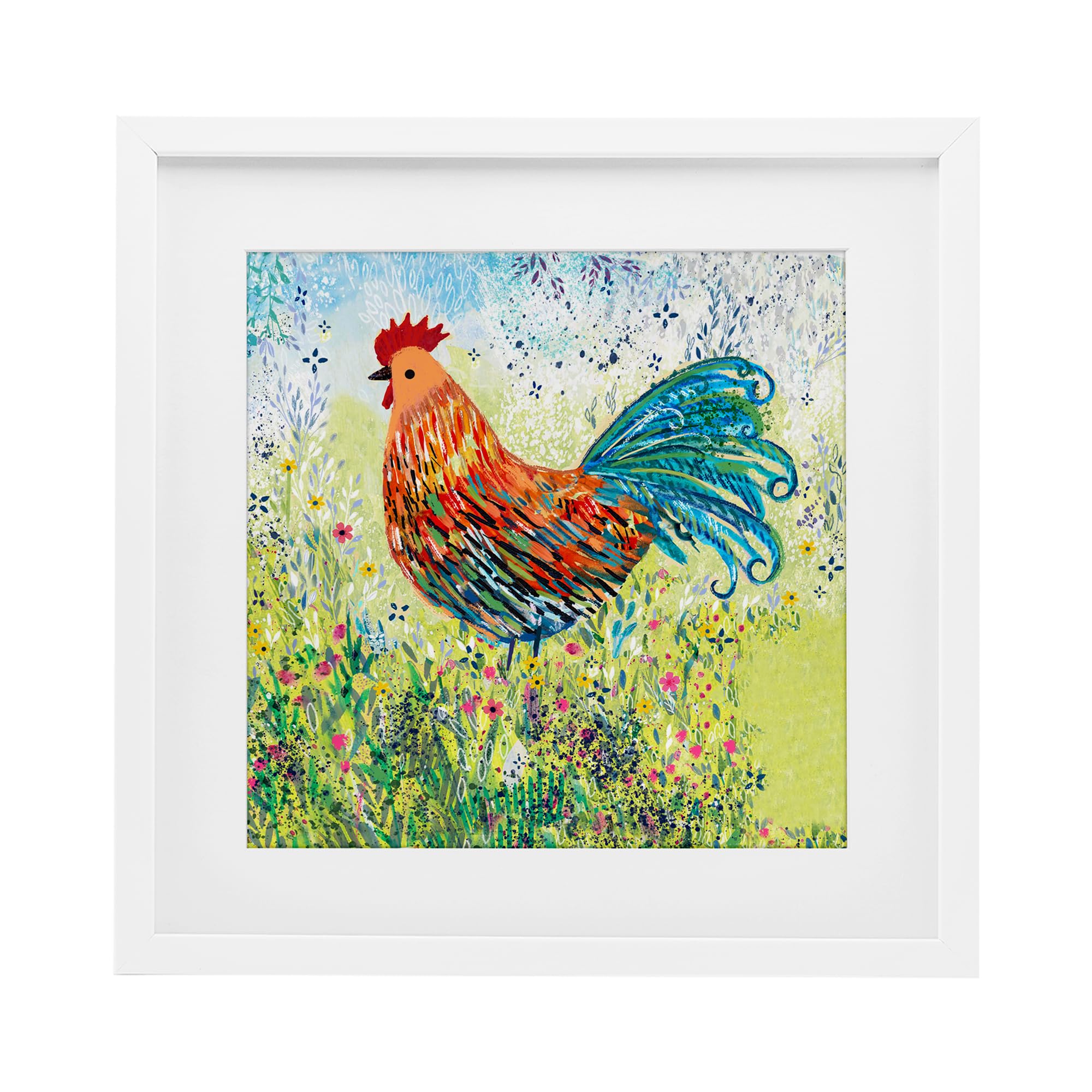 Stupell Industries Cockerel Rooster in Colorful Garden Birch Framed Print Under Glass, design by Clare Tupper, 16 x 16