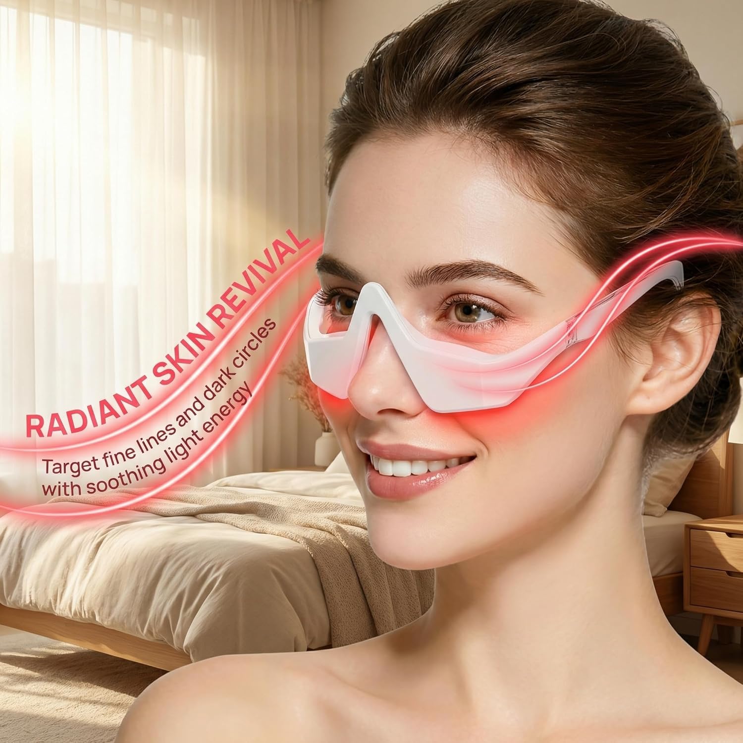 Under Eye Red Light Beauty Glasses, 650nm LED Eye Mask with Gentle Microcurrent Massage, Lightweight Eye Care Device for Reducing the Appearance of Puffiness, Dark Circles & Fine Lines