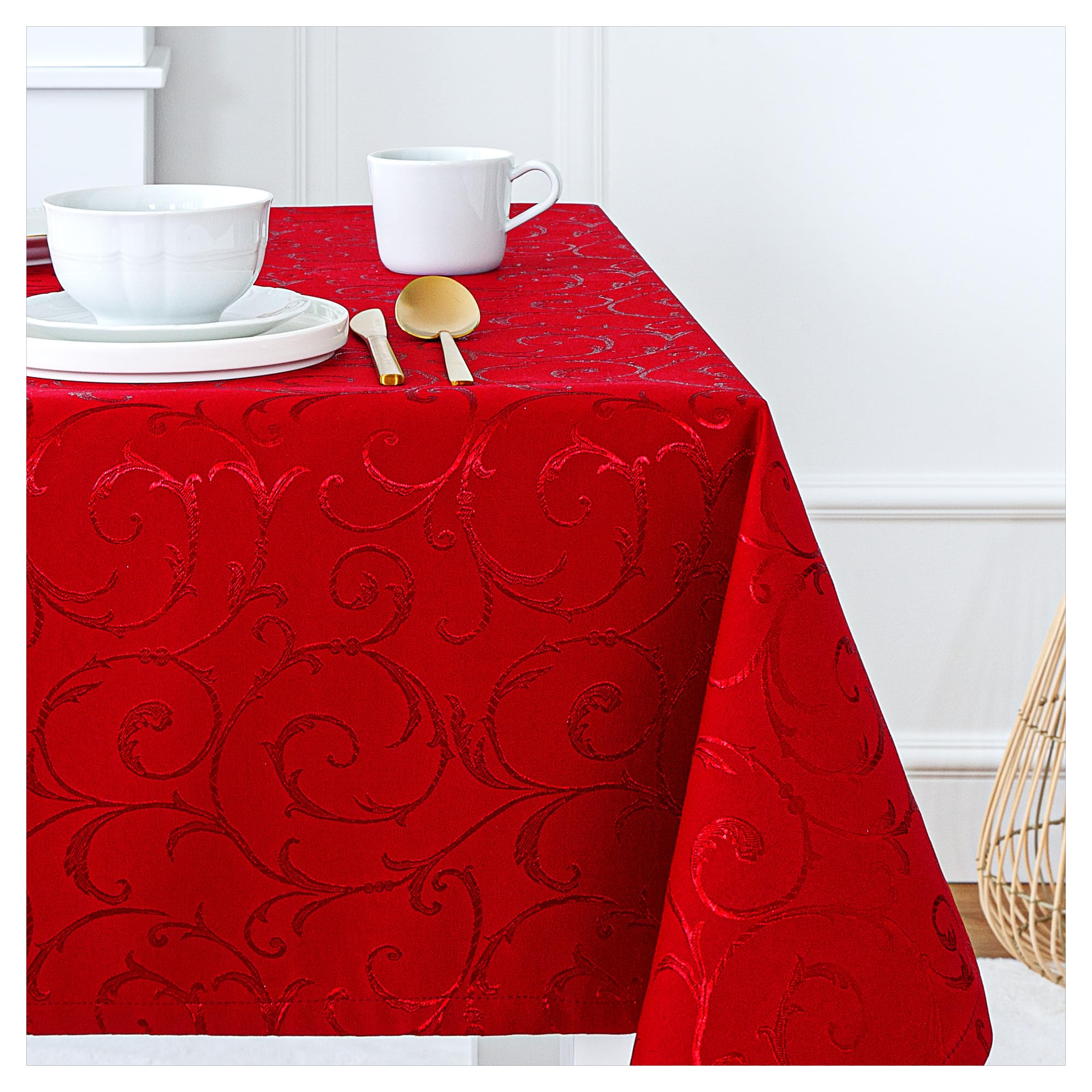 StoffTex Nappe de Noël - Nappe de Noël - Durable et résistante aux rayures - Décoration de table festive de Noël (rouge bordeaux, style 3, 140 x 300 cm)