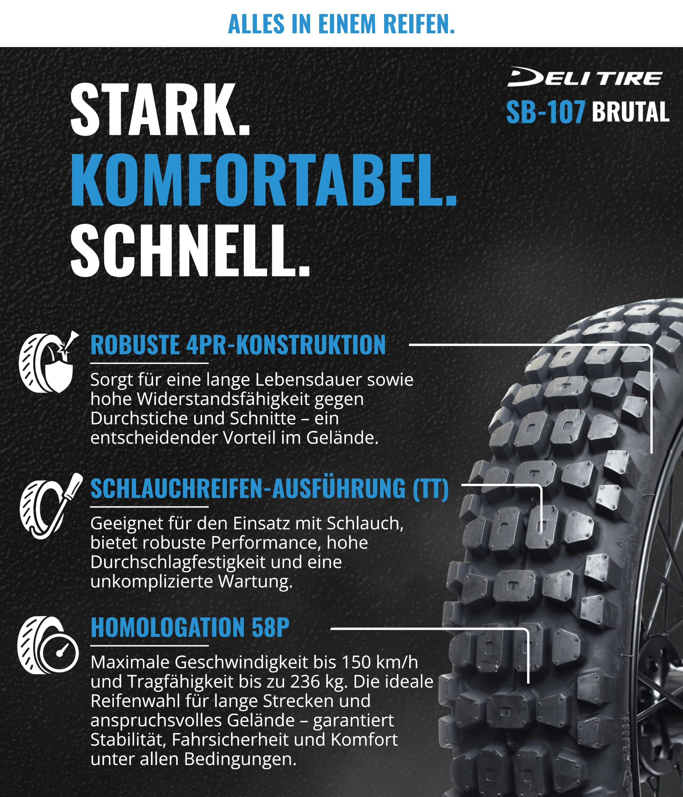 Reifen Motorrad 18 Zoll 110/80 x 18 Deli sb107 TT 58p (Trail)