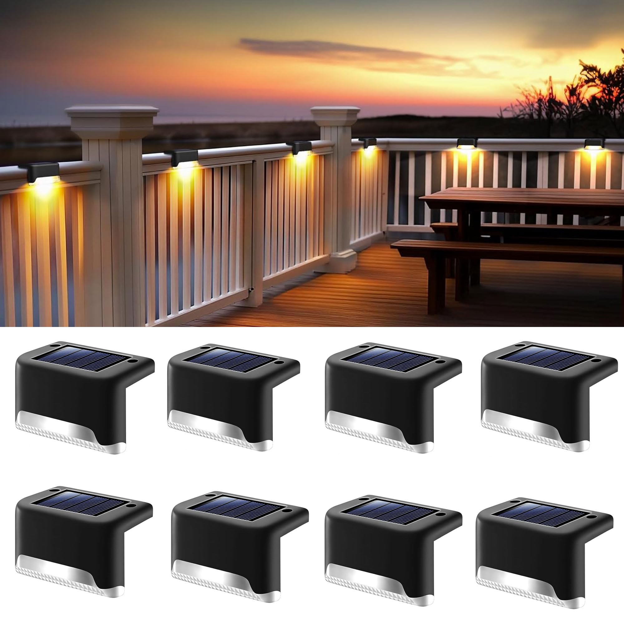 BRITSPEAR Solar Light Outdoor Garden Waterproof Stair Deck Pool Patio Fence Gate Yard Floor Step Railing Window Balcony Sunlight Pathway (8, Standard)