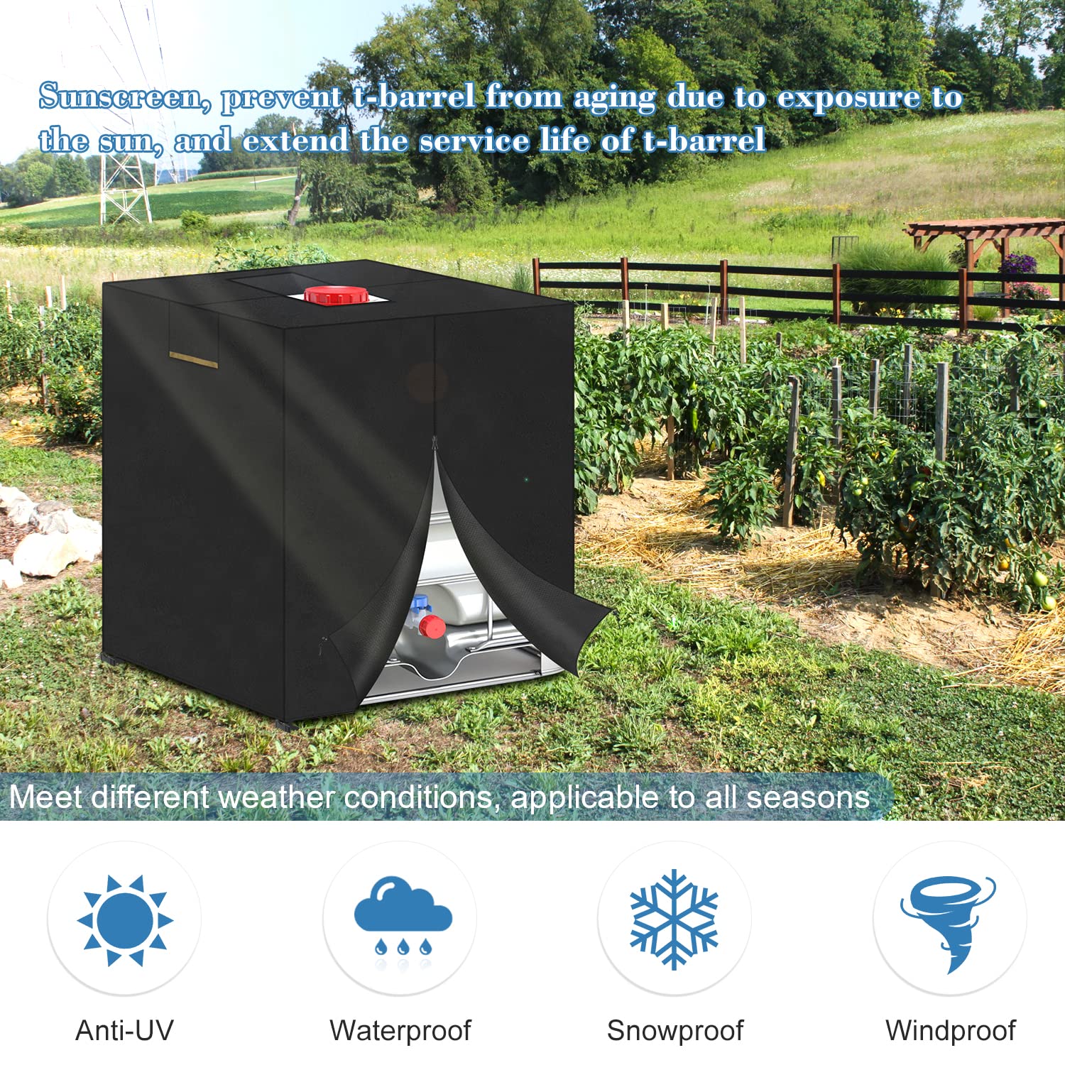 VANSHEIM Housse de Protection IBC 1000L Anti UV Imperméable 120x100x116cm