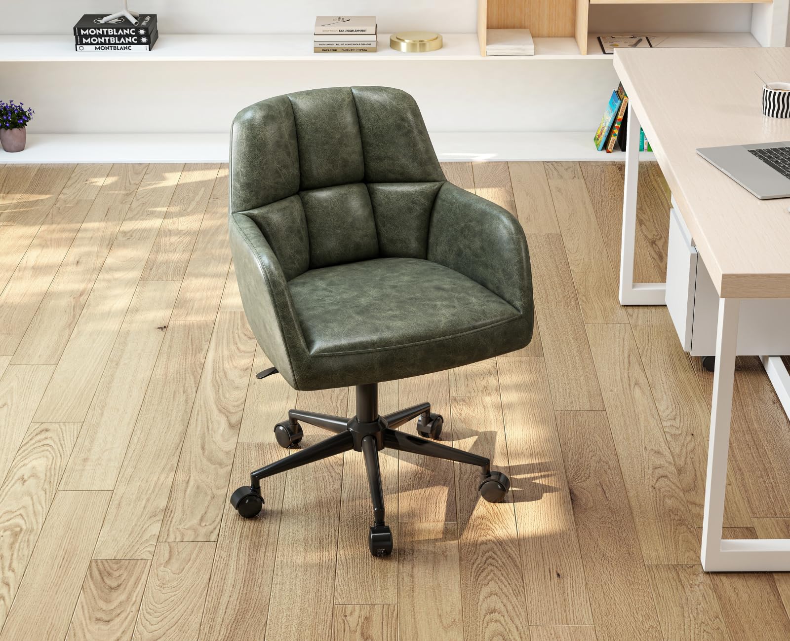 Ya-Home Bürostuhl PU-Kunstleder mit Rollen, Drehstuhl höhenverstellbar Schreibtischstuhl Dicker Rückenlehne Homeoffice Stuhl komfortabler für Arbeitszimmer, Schlafzimmer,Grün