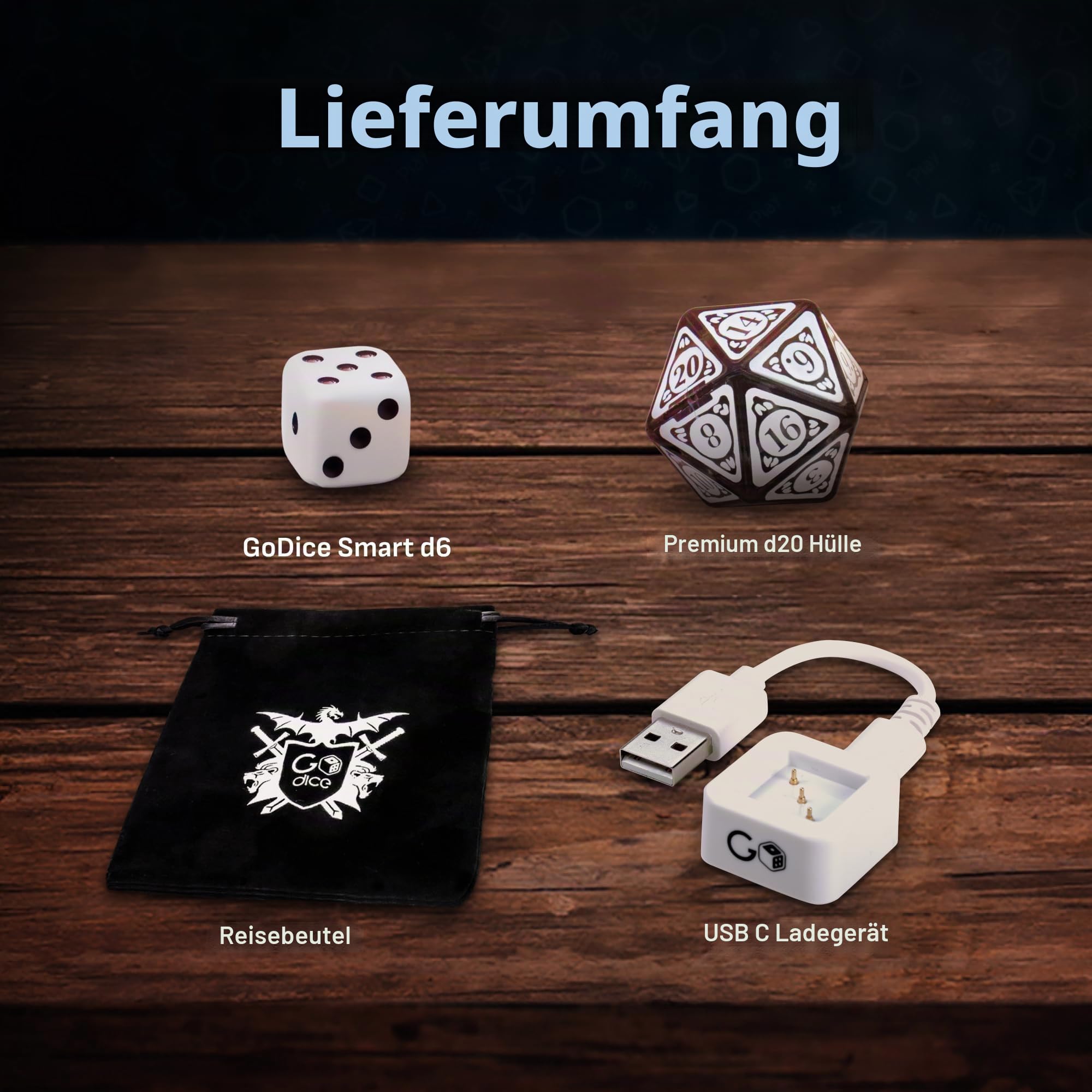 GoDice D20 - Vernetzter, physischer Polyeder-Würfel für Online-Rollenspiele | Lässt sich mit den Plattformen Roll20, Foundry VTT und Discord. Berechnungen in Echtzeit. Online spielen mit echten Würfeln