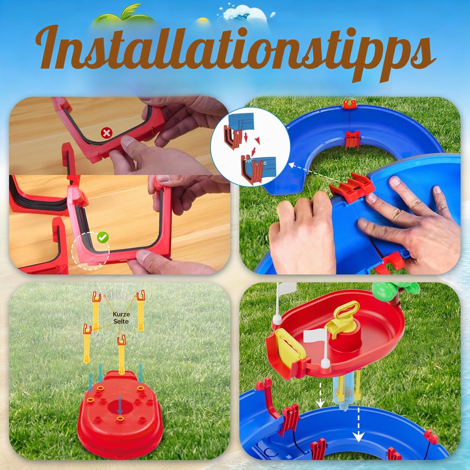 VATOS Kinder-Outdoor-Wasserräder-Spielzeug, 120 Stück, DIY-Wassertisch, Strandspielzeug auf Hinterhof, Rasen, Park, Pool, Wasserstraße, Spielzeug mit 2 Booten, Sommer-Outdoor-Aktivitätsfuns für