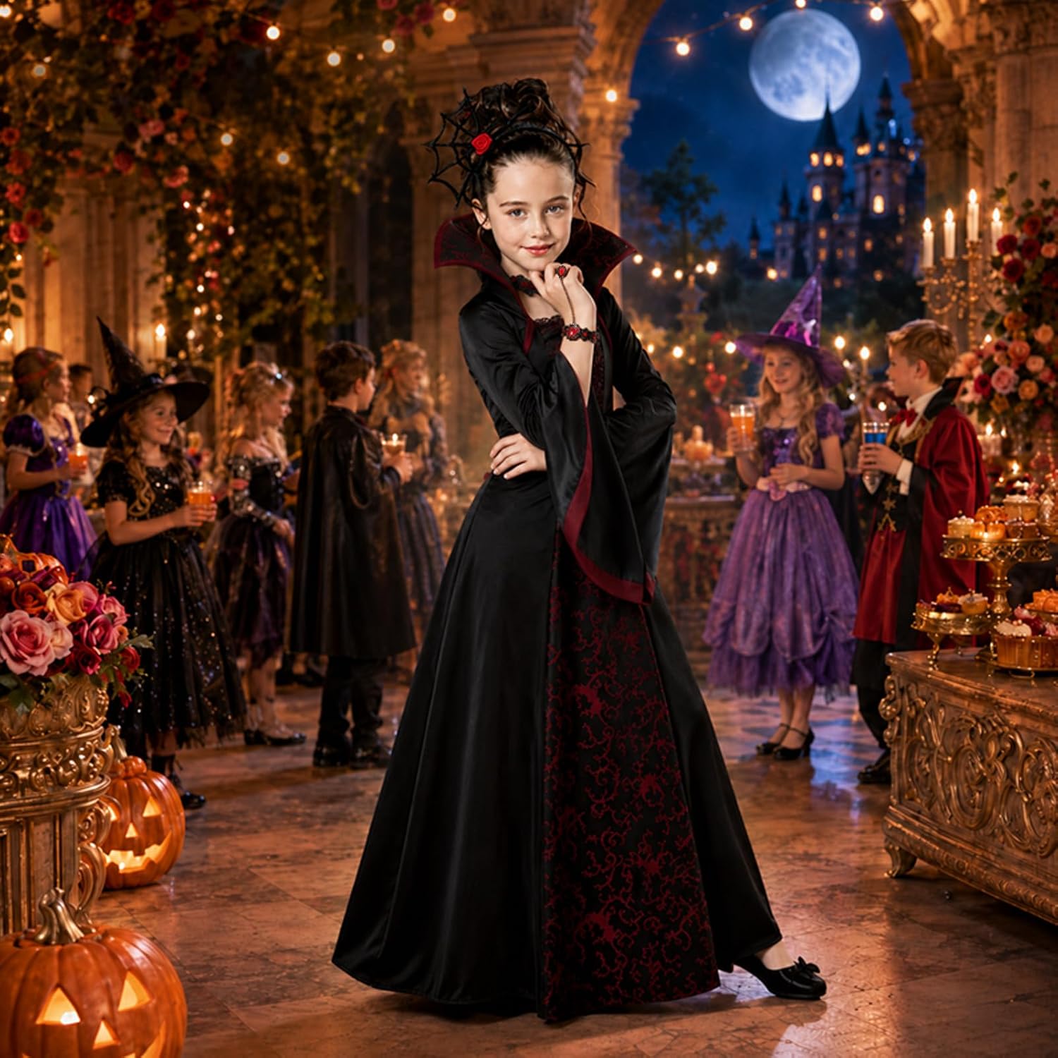 Girls Vampire Princess Dress Costume Halloween Costumes for Kid Age 3-12