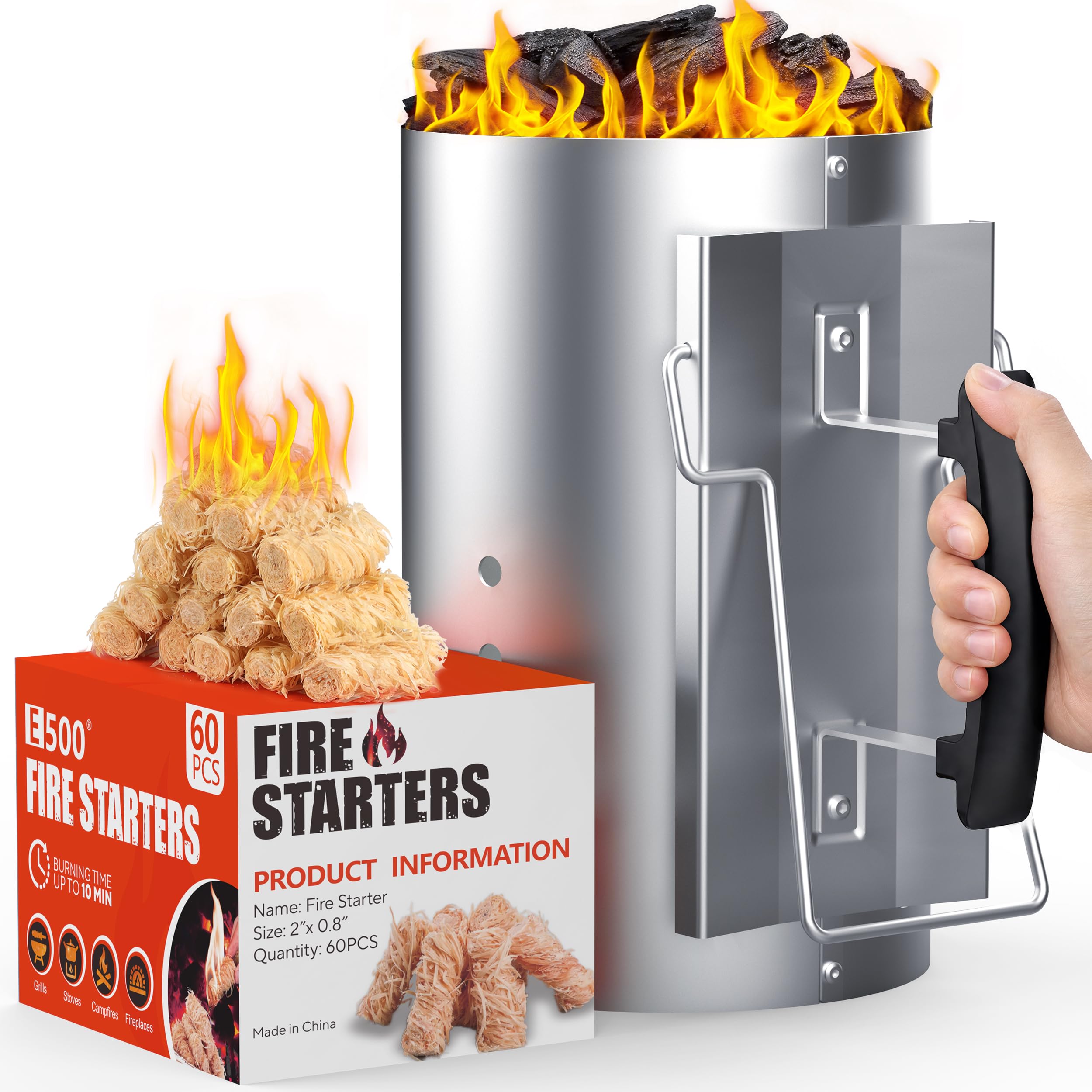 Amazon.com : E500 Charcoal Chimney Starter with 60Pcs Charcoal