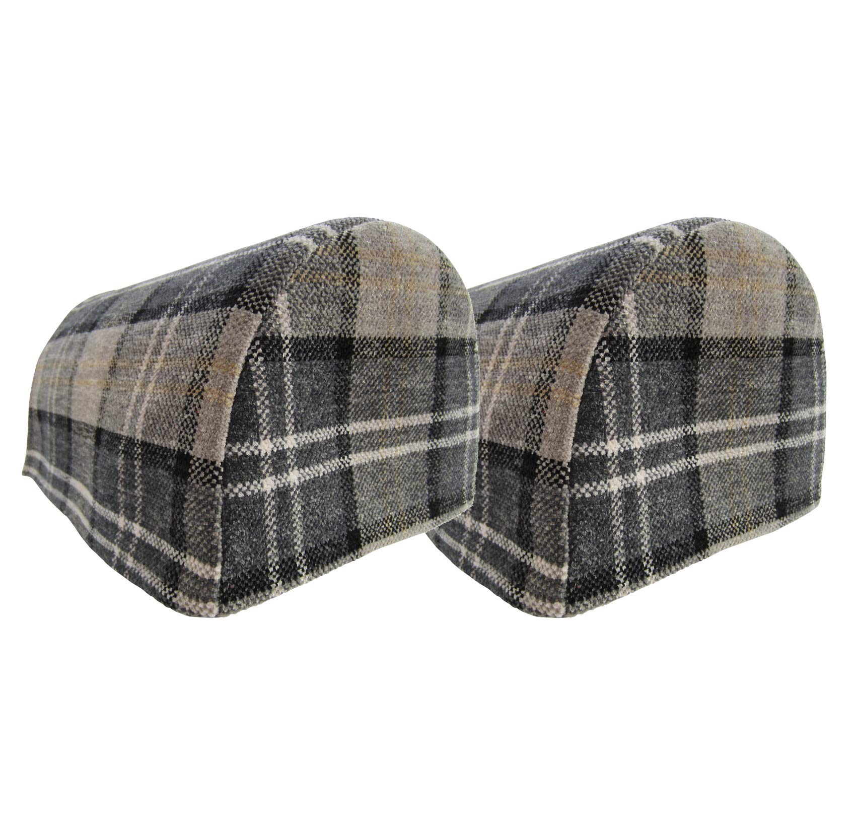 Classic Home Store Balmoral Check Pair of Mini Round Arm Caps Soft Touch Chenille Sofa Furniture Cover (Grey)