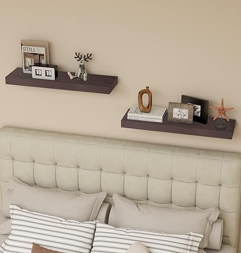 Miniatura 5 de Estante flotante, estante de pared, estantes decorativos para montar en la pared, juego de 2 estantes colgantes, paquete de 2 unidades de 24