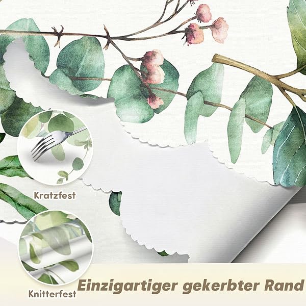 Tischdecke Rechteckig Wetterfest Abwaschbar - Polyester Eukalyptus Floral Muster - Outdoor Tischdecke für Garten Küche Esszimmer Balkon - für 4-6 Personen - Wasserdicht & Langanhaltend - 140x200 cm - 5