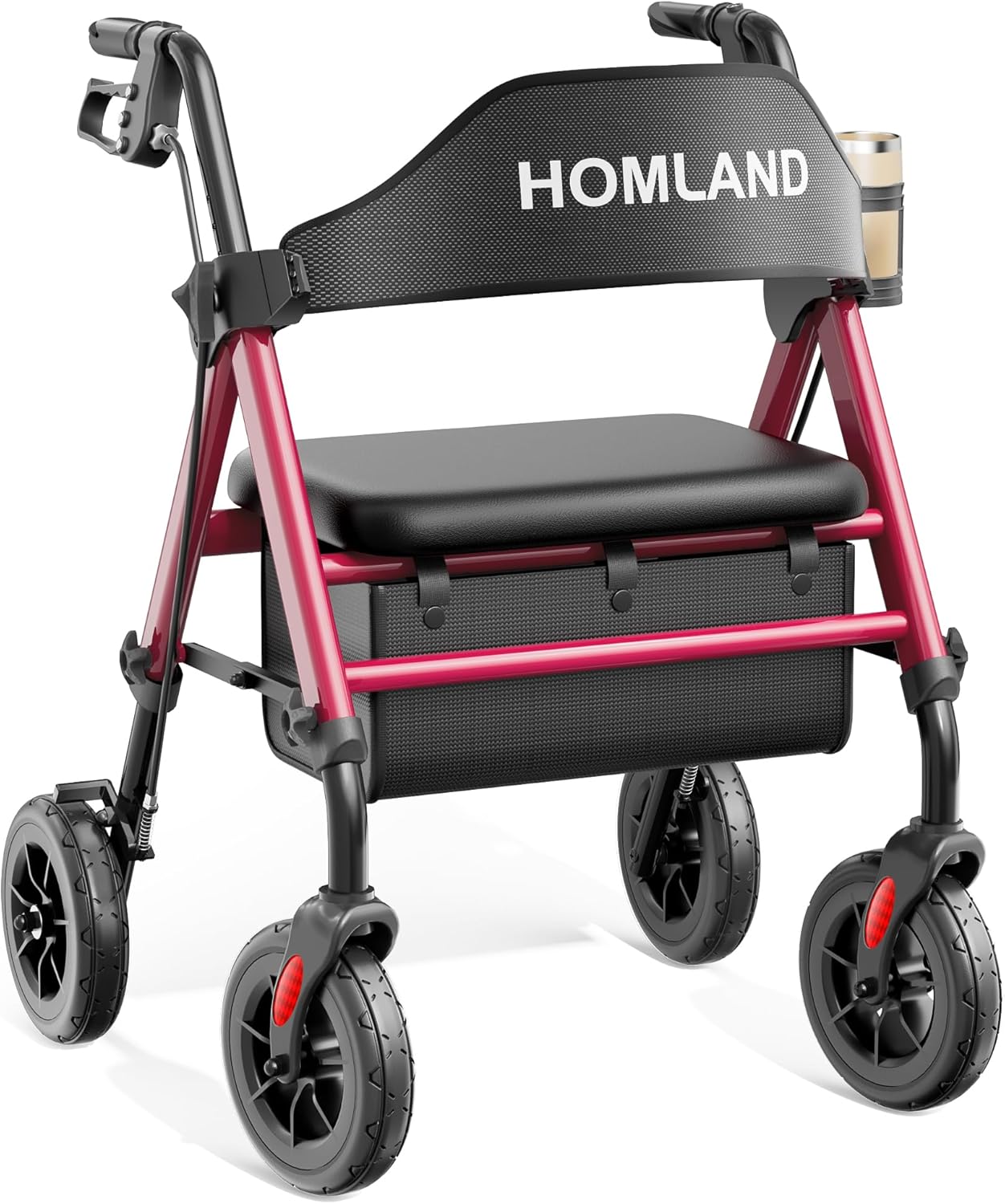 Walkers for Seniors with Seat, Foldable Rollator Walker, Reinforced Aluminum Frame, 8 Big Rubber Wheels for All Terrain, Height Adjustable Lightweight Rolling Walker