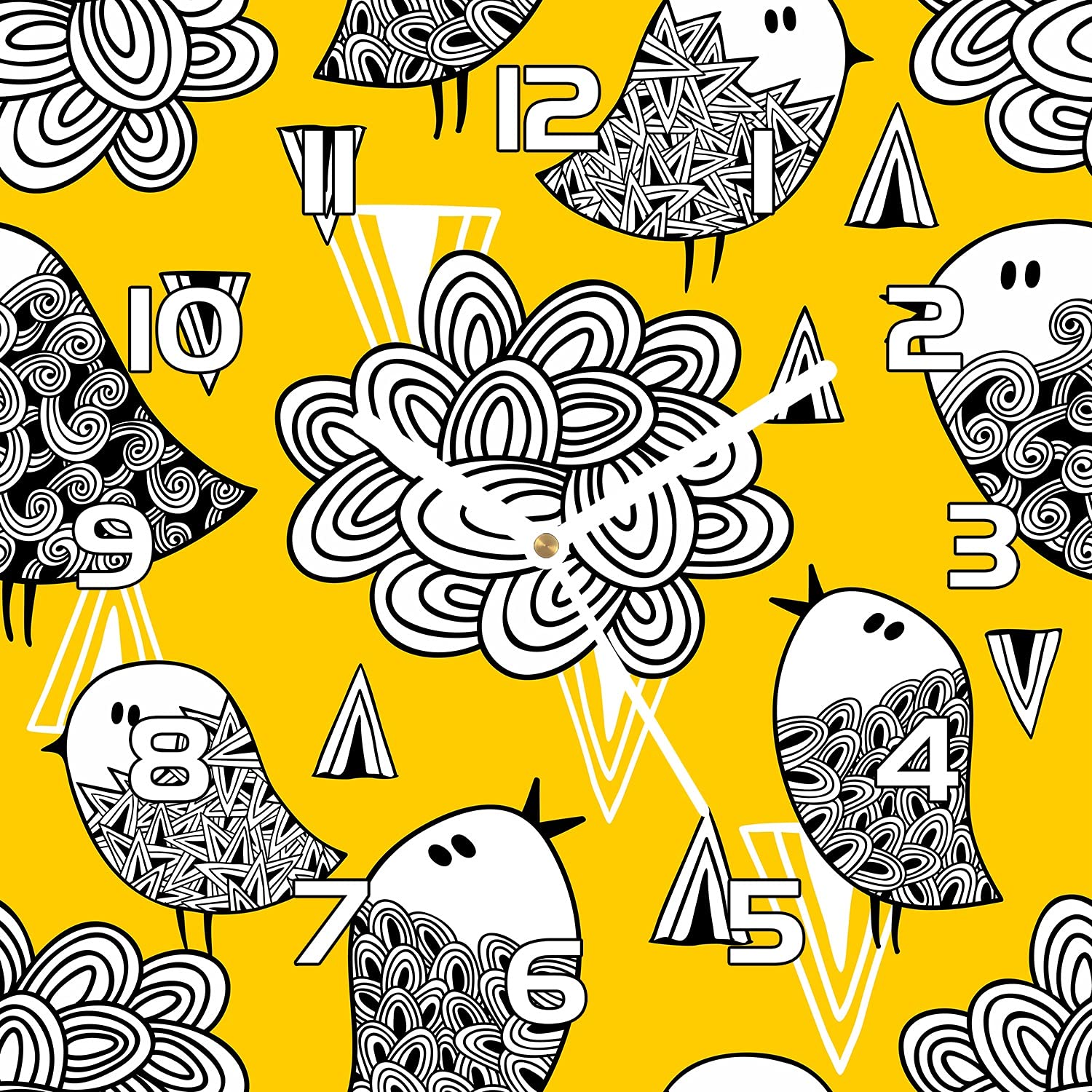 Horloge en verre de sécurité 30x30 cm durable avec mécanisme fluide Doodle Birdlarge