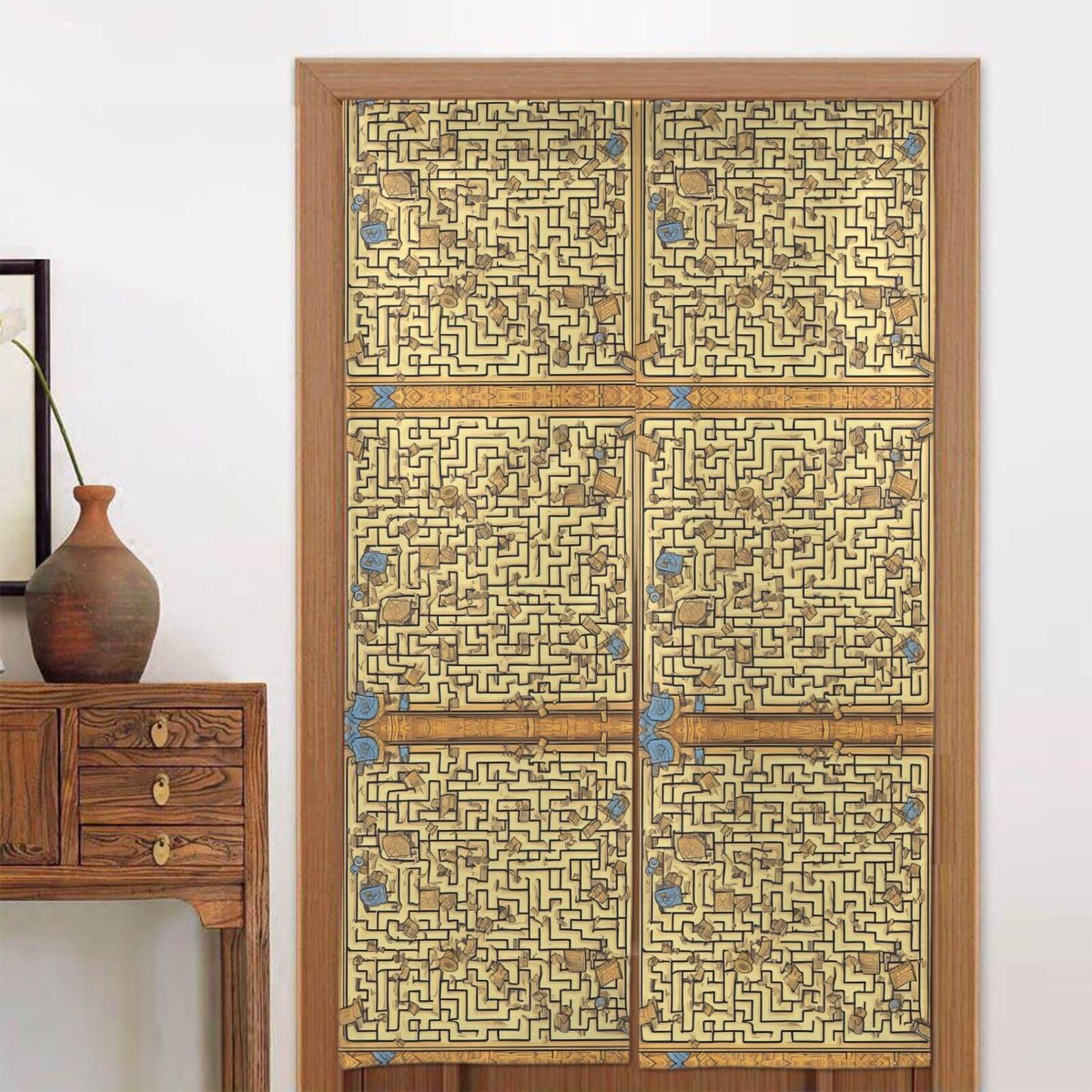 CNTDBU Treasure Maze Door Curtain 34x56 Inch-Room Divider Panel for Privacy, Entryway Screen for Kitchen Bedroom
