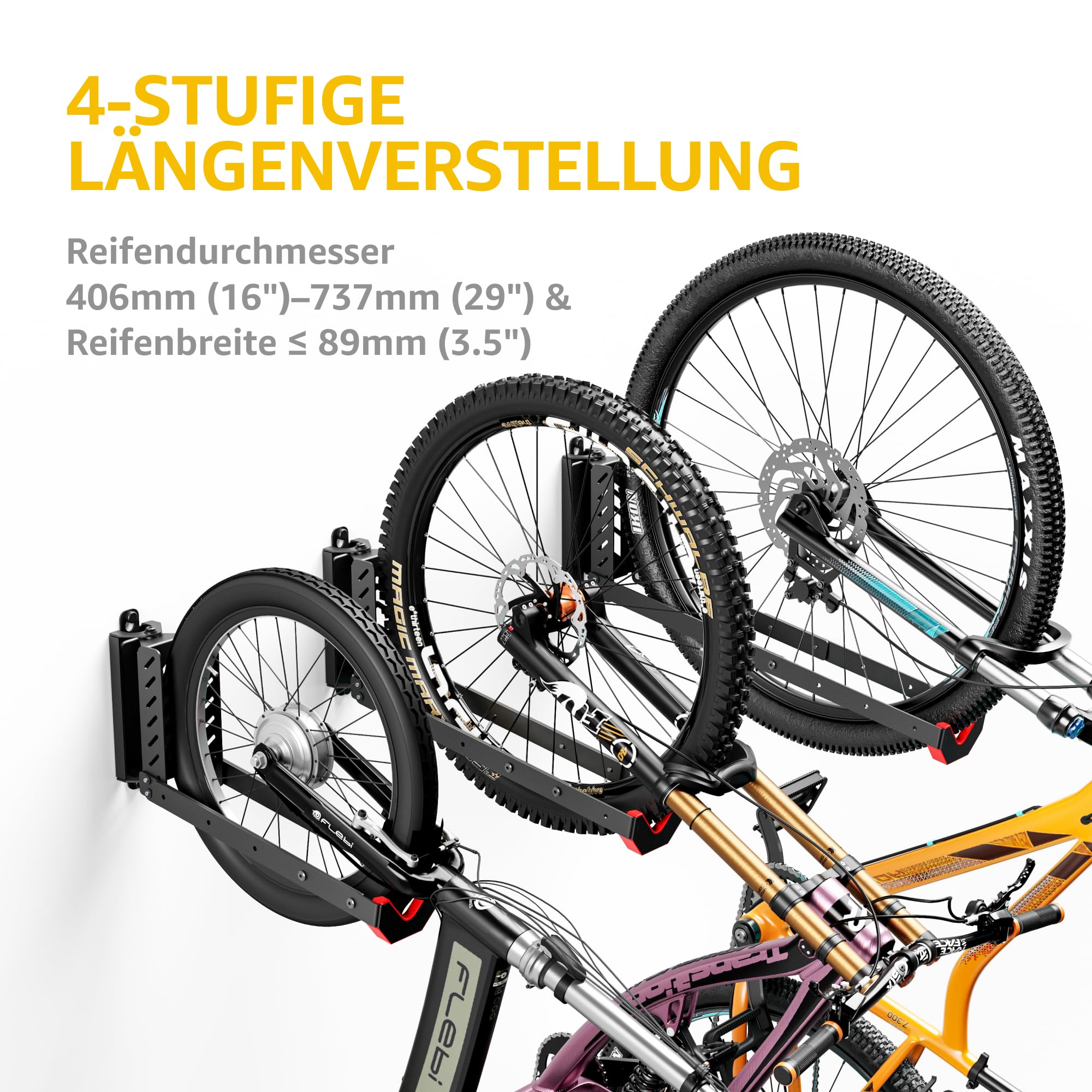 monTEK Supporto da parete per bicicletta orientabile fino a 35 kg | Non è necessario sollevarlo, facile da appendere e rimuovere, montaggio rapido e più spazio in garage, cantina o ripostiglio