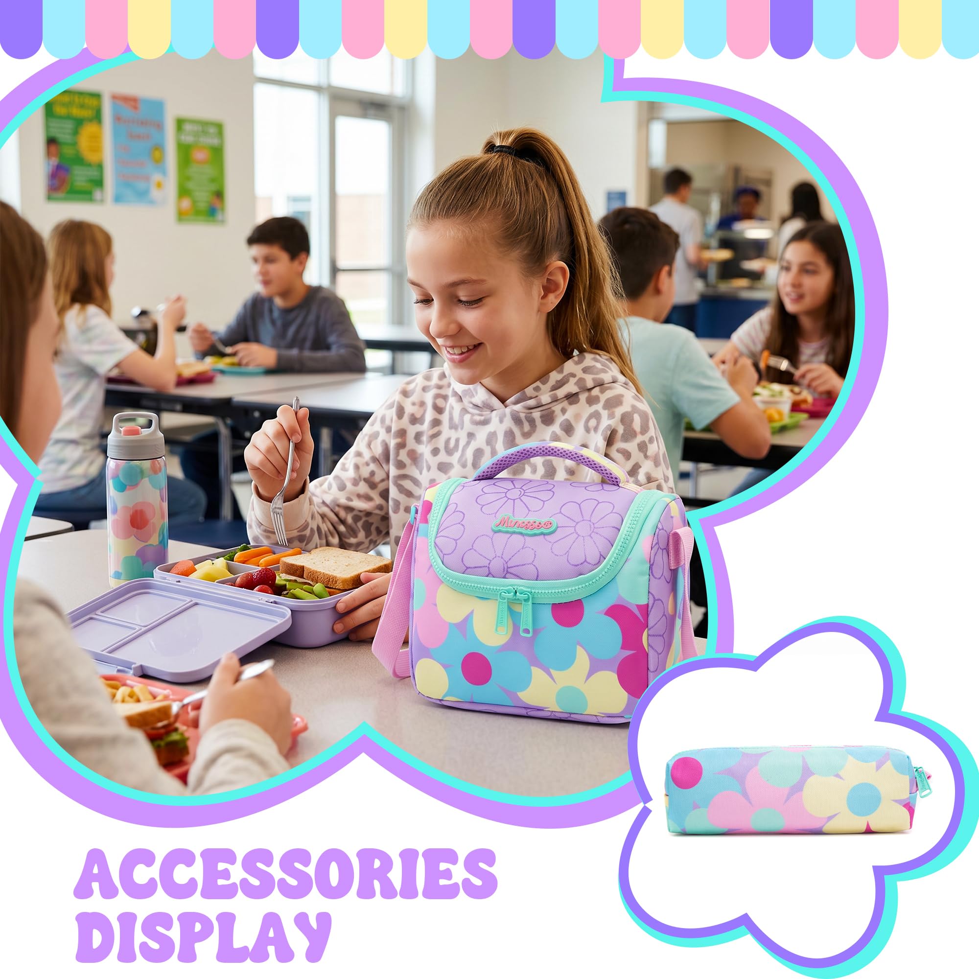 HTgroce Schulrucksack Trolley Mädchen Blumen Motiv – Ergonomischer Schulranzen mit Rollen für Grundschule 2. Klasse
