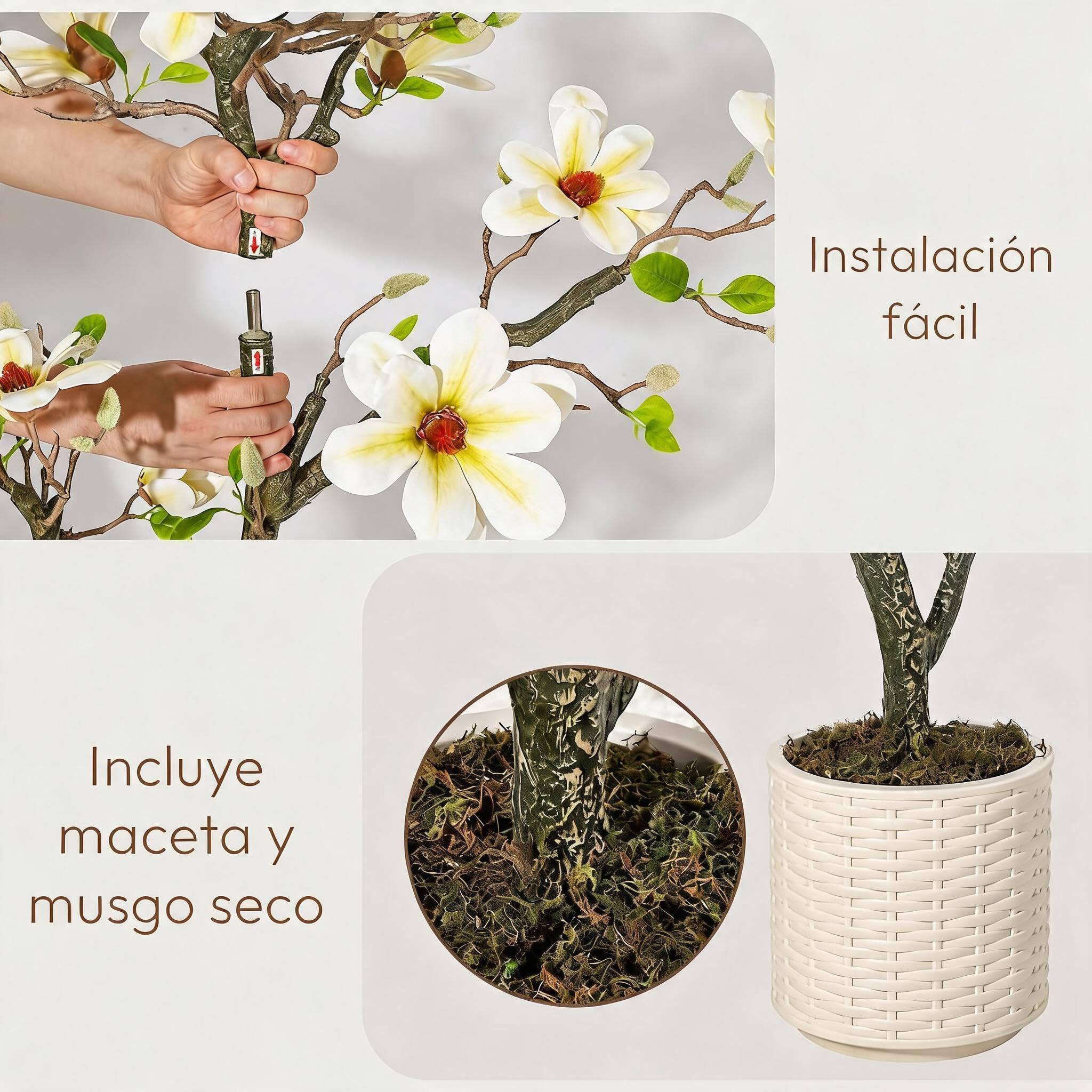 Garvee Árbol Artificial de Magnolia 150cm, con Maceta Blanca, Plantas Artificiales Decorativas para Interior, Salón, Patio, Hogar, Oficina, Porche o Vestíbulo de Hotel, 150cm