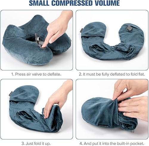 Miniatura 6 de Rewondah Almohada inflable de viaje para avión dormido, almohada inflable para el cuello para viajar en avión con funda lavable, almohada de viaje