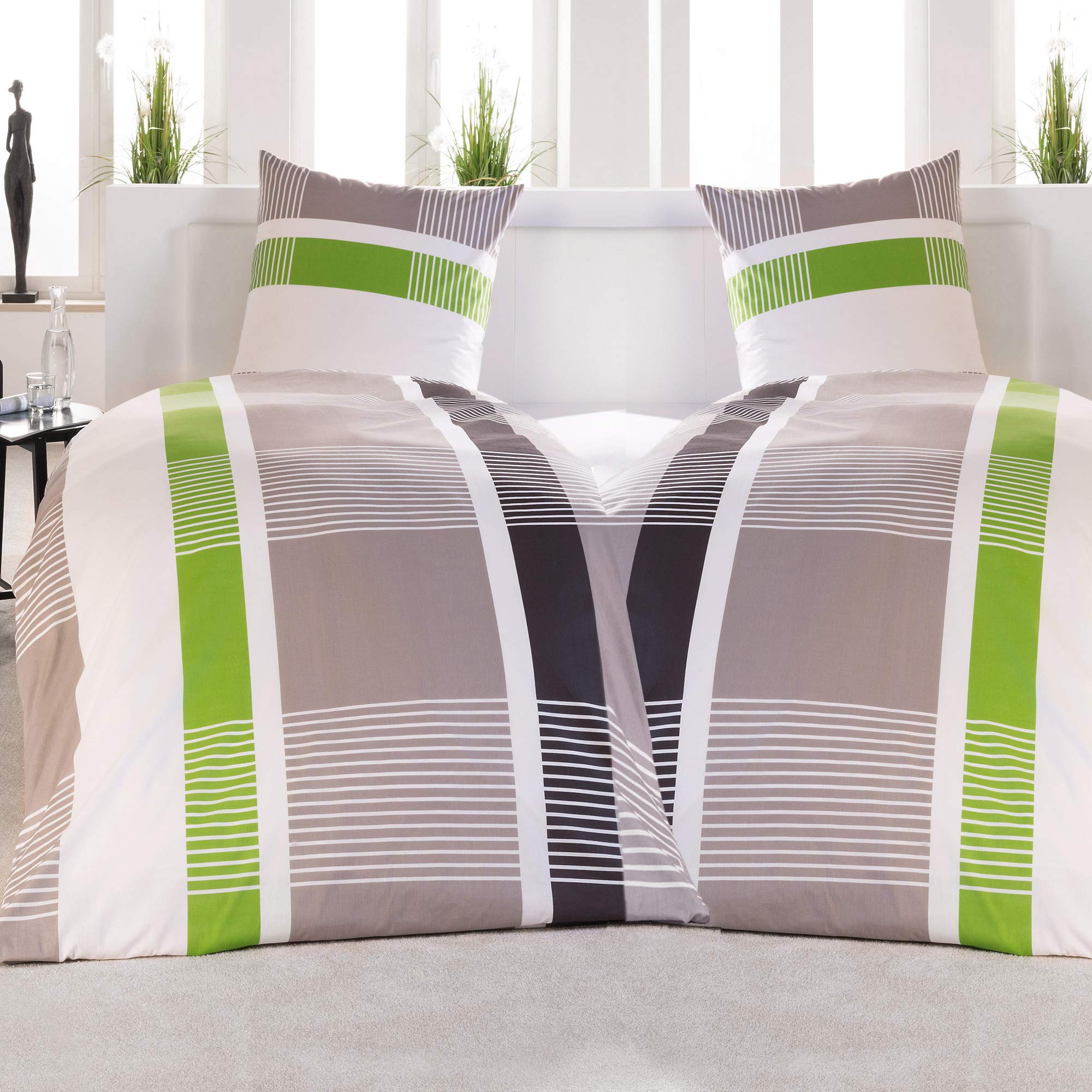 Beautissu Bettwäsche Baumwolle 4teilig Bettwäsche-Sets mit 2X Bettbezug | 155x220cm Kissenbezug 80x80cm 100% Bettwaren Sommerbettwäsche Set 2x Sommer 155x220 Dana