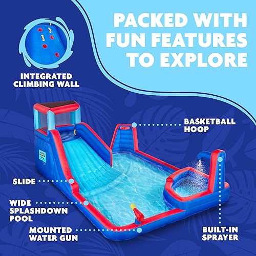 Miniatura 2 de Sunny  Fun - Parque inflable de cuatro esquinas resistente para diversión al aire libre pared de escalada tobogán y piscina profunda fácil de