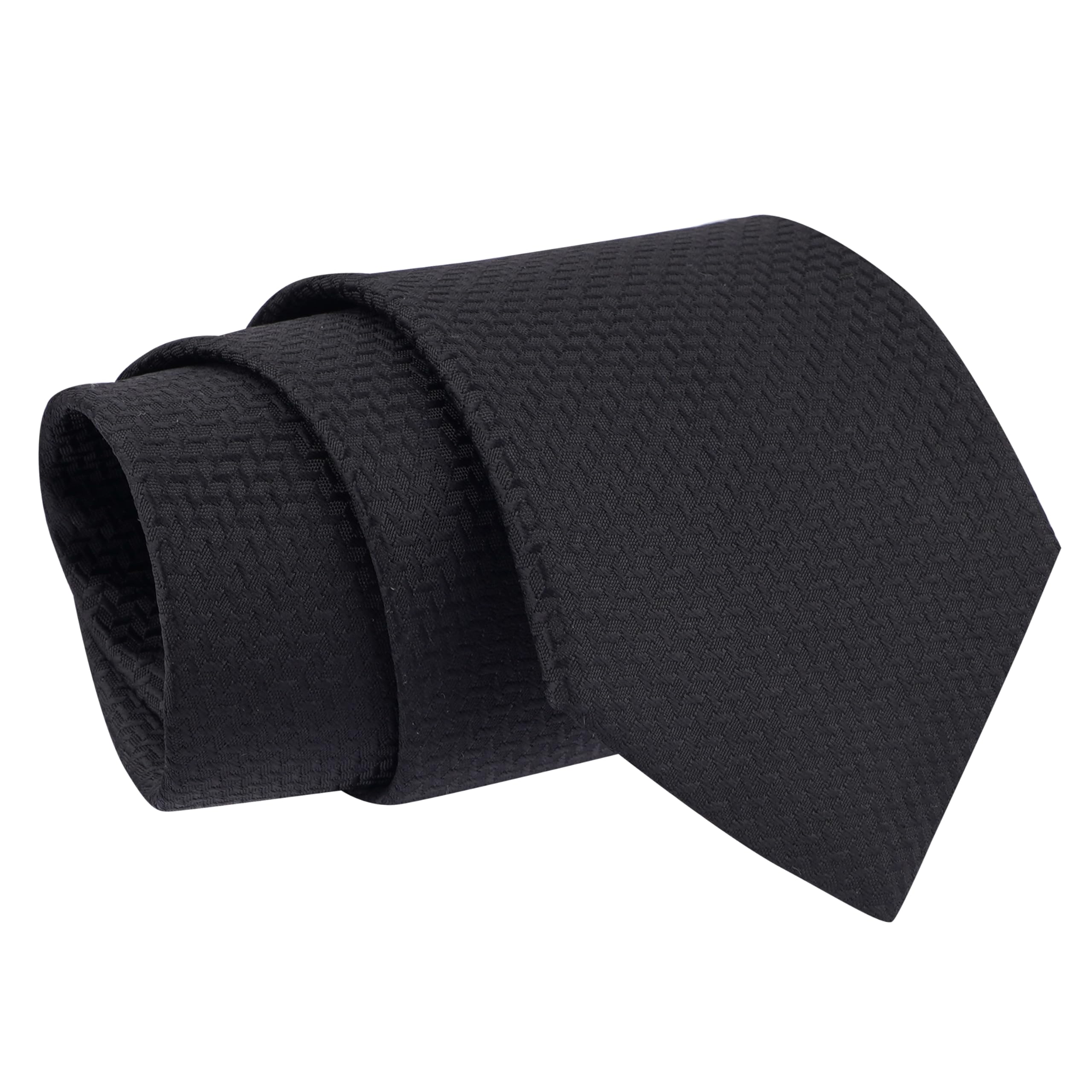 Calixto Mens Microfiber Black criss cross pattern, Necktie Gift Set With Pocket Square Cufflinks & Brooch Pin Formal Tie With Leatherite Box Black | (Leather Gift Box) (Pack of 4) - Image 3 thumbnail
