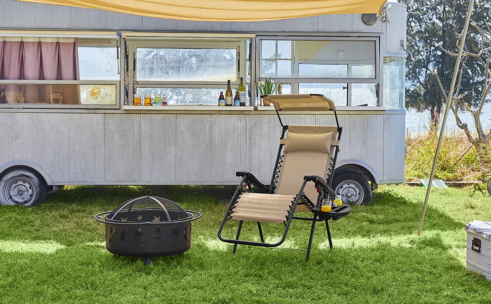 3-Piece Zero Gravity Recliner Set With Side Table - Portable Outdoor Chaise Lounge Chairs