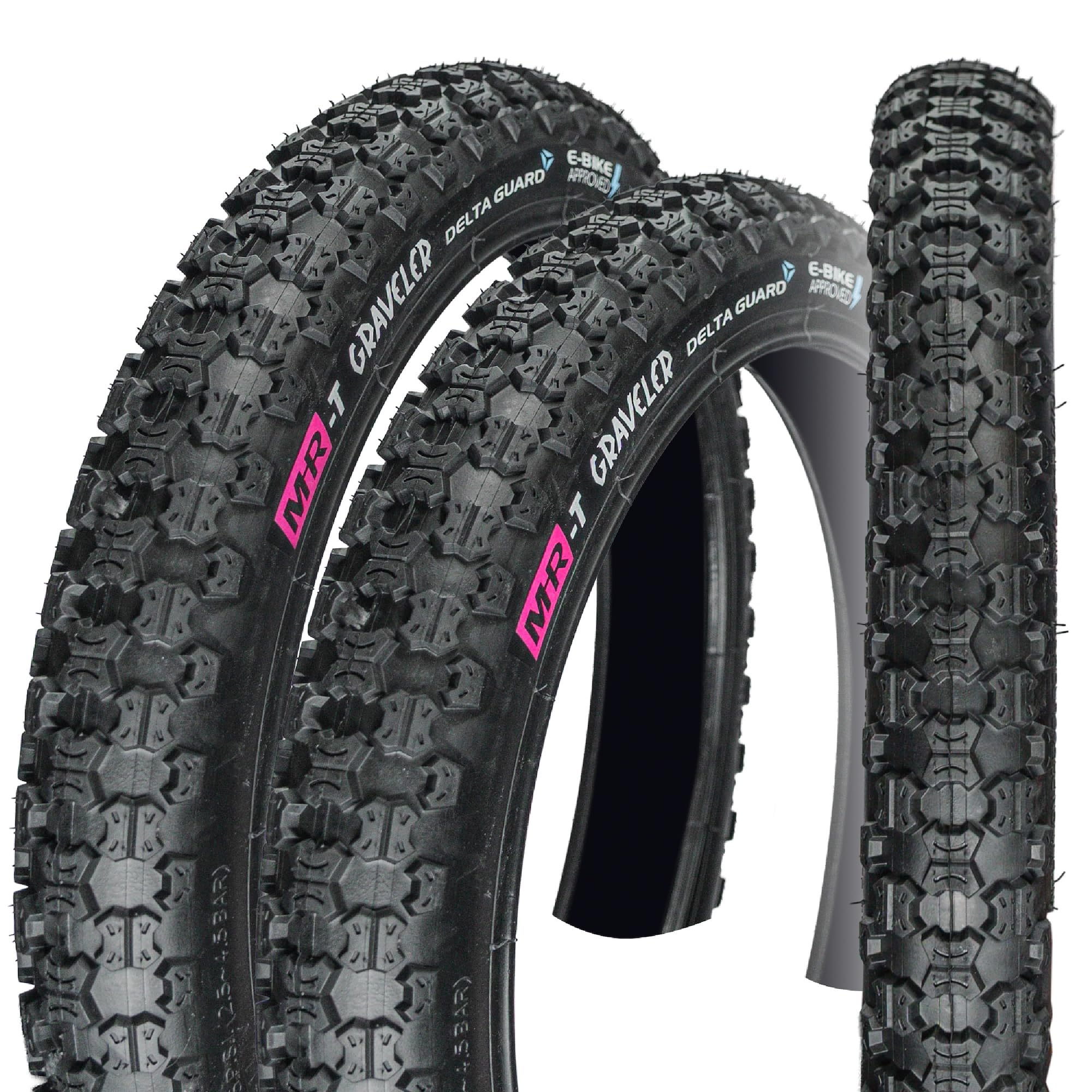 MiRiDER - 2 Pack MR-T Graveler Chunky 16 x 2.125" Black E-Bike Approved Multi Terrain Tyres with Delta Guard Belt, Electric, Folding Bike Tire for Adults, Teenagers, Kids