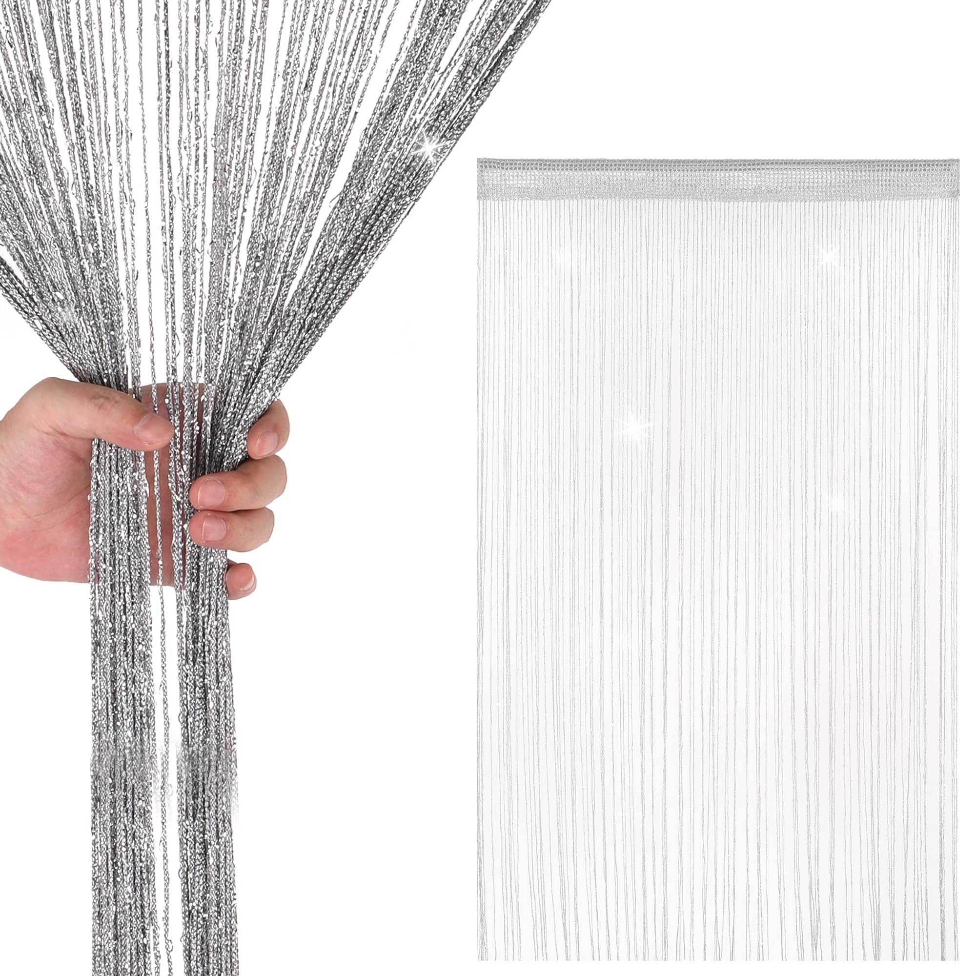 WedDecor Dark Silver String Curtains Glitter Fringe Panel Fly Screen Room Divider Tassel Curtain for Doors, Doorway, Windows, Home Décor, Event Decoration, (90cm x 200cm) — image 1