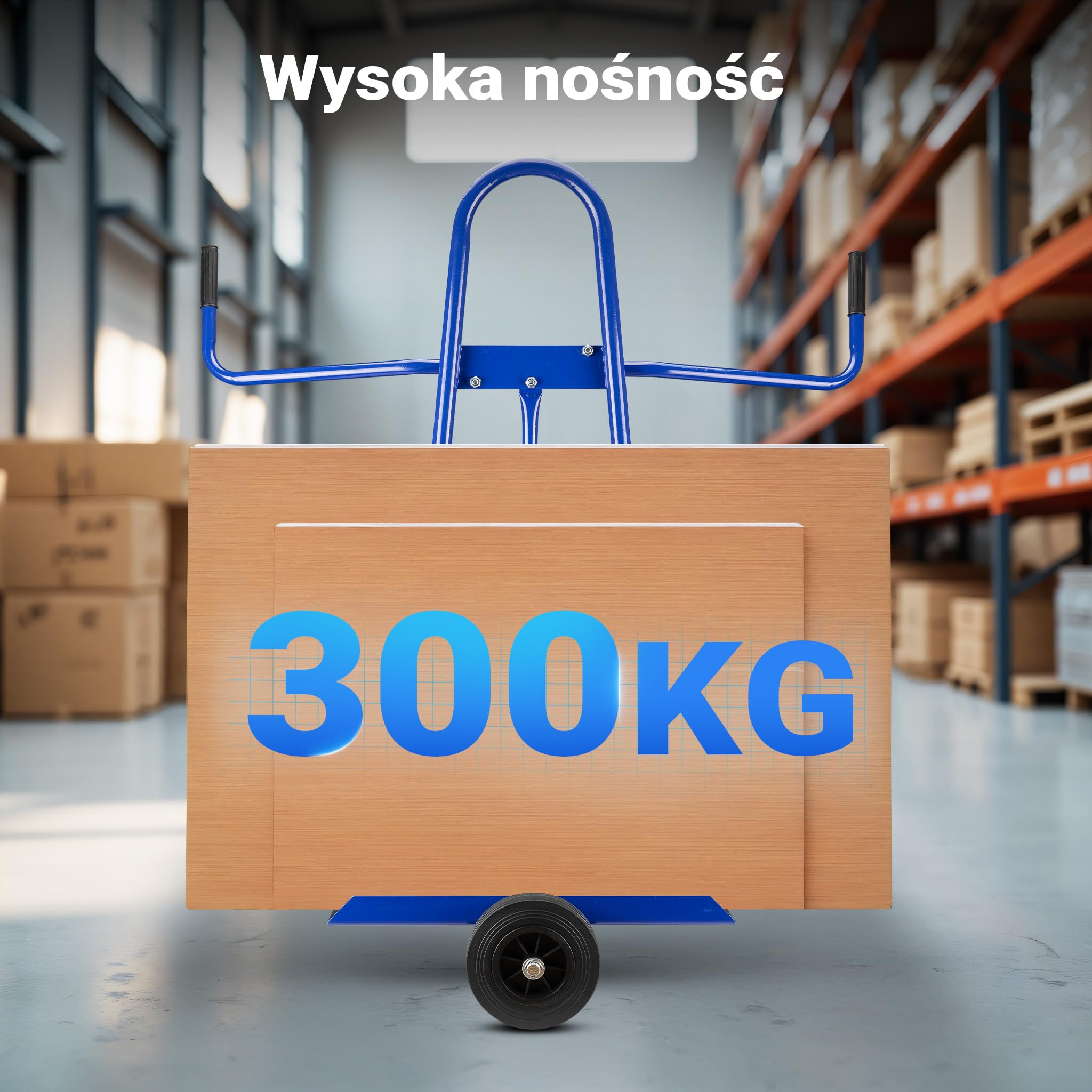 Wiltec Wózek transportowy do płyt maks. 300 kg, niebieski, 2 kółka, wąska konstrukcja, do transportu np. szyb, drwi, okien i płyt gipsowo-kartonowych,
