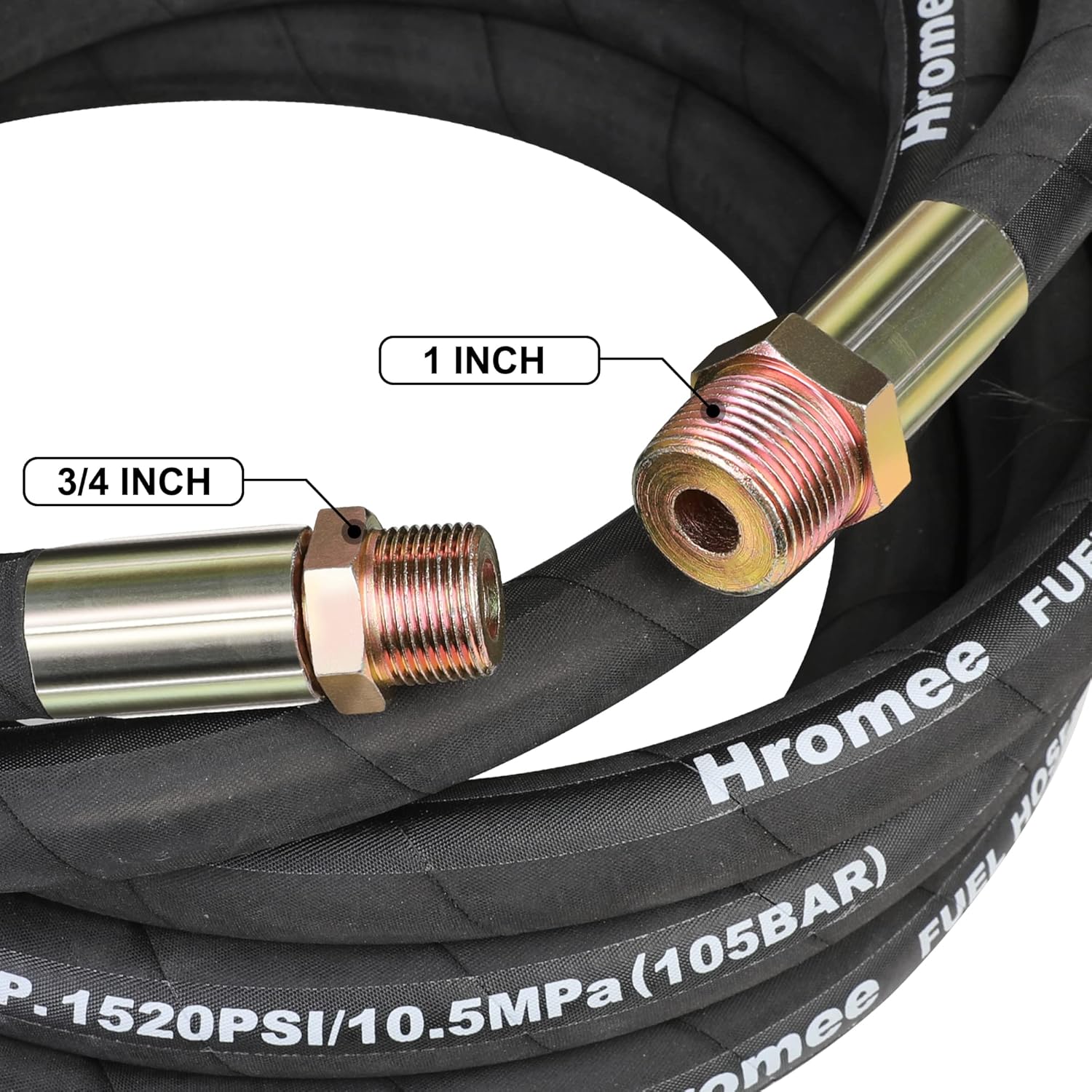 Hromee Fuel Transfer Hose, 3/4 Inch × 20 Feet Pump Hose with 3/4" and 1" Male End Fittings for Gasoline, Diesel, Biodiesel and Kerosene