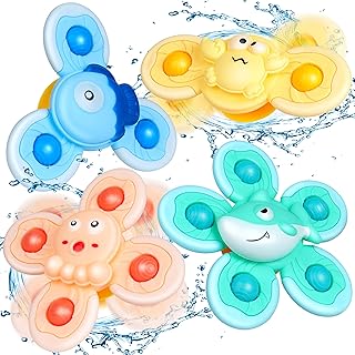 Suction Cup Spinner Toy for Baby, 4 Pieces Baby Fidget Spinner, Bath Toy/Travel Toy/Sensory Toy/Window Spinner Toy, Christmas Birthday Gifts for Toddlers