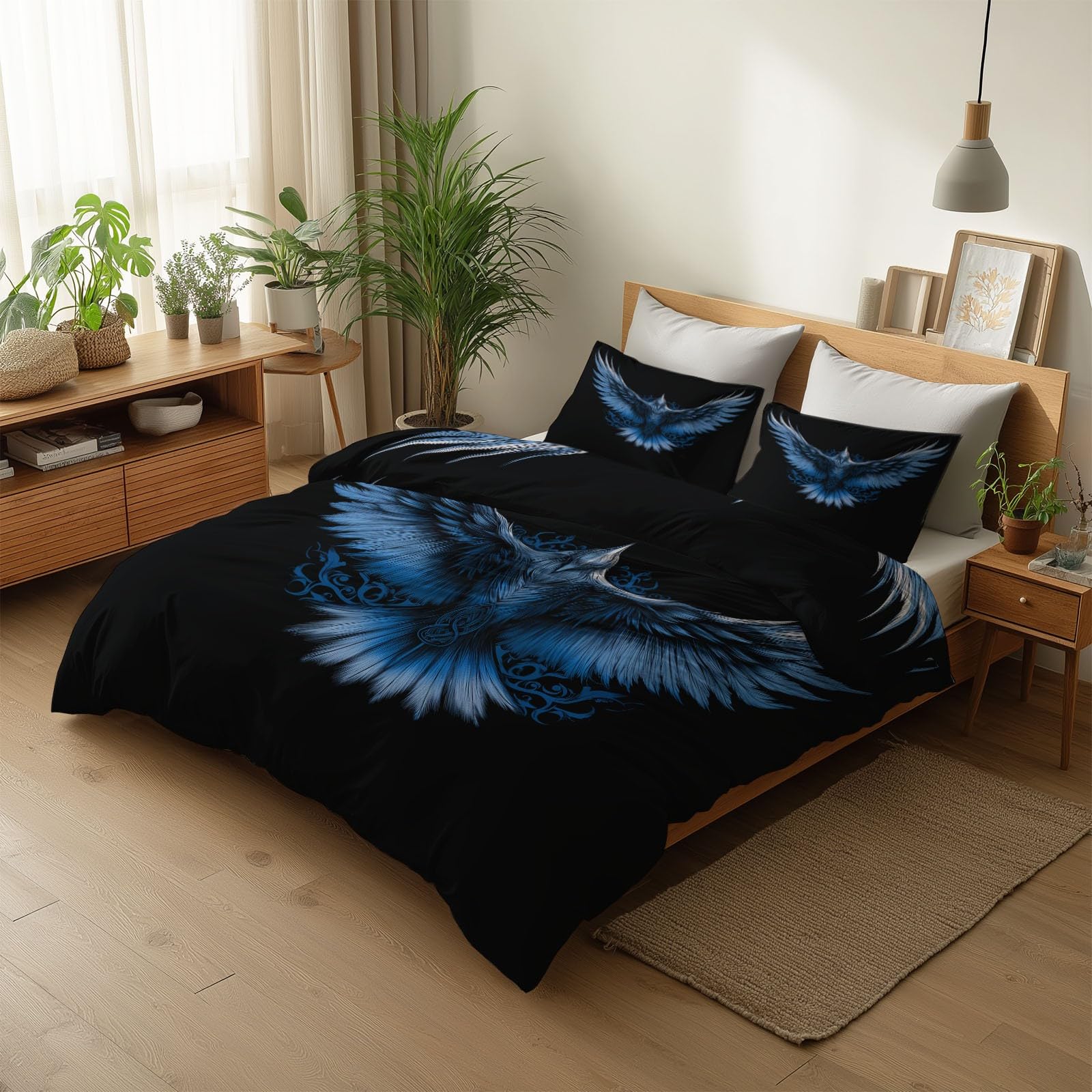 Poszewki na kołdrę Styl Celtycki Ptak Wiking Pościel Pościel 220 x 240 cm Dla Dzieci Dorosłych, Czarny Miękki Zamek Błyskawiczny Oddychające Poszewki Na Kołdry i 2 Poszewki Na Poduszki