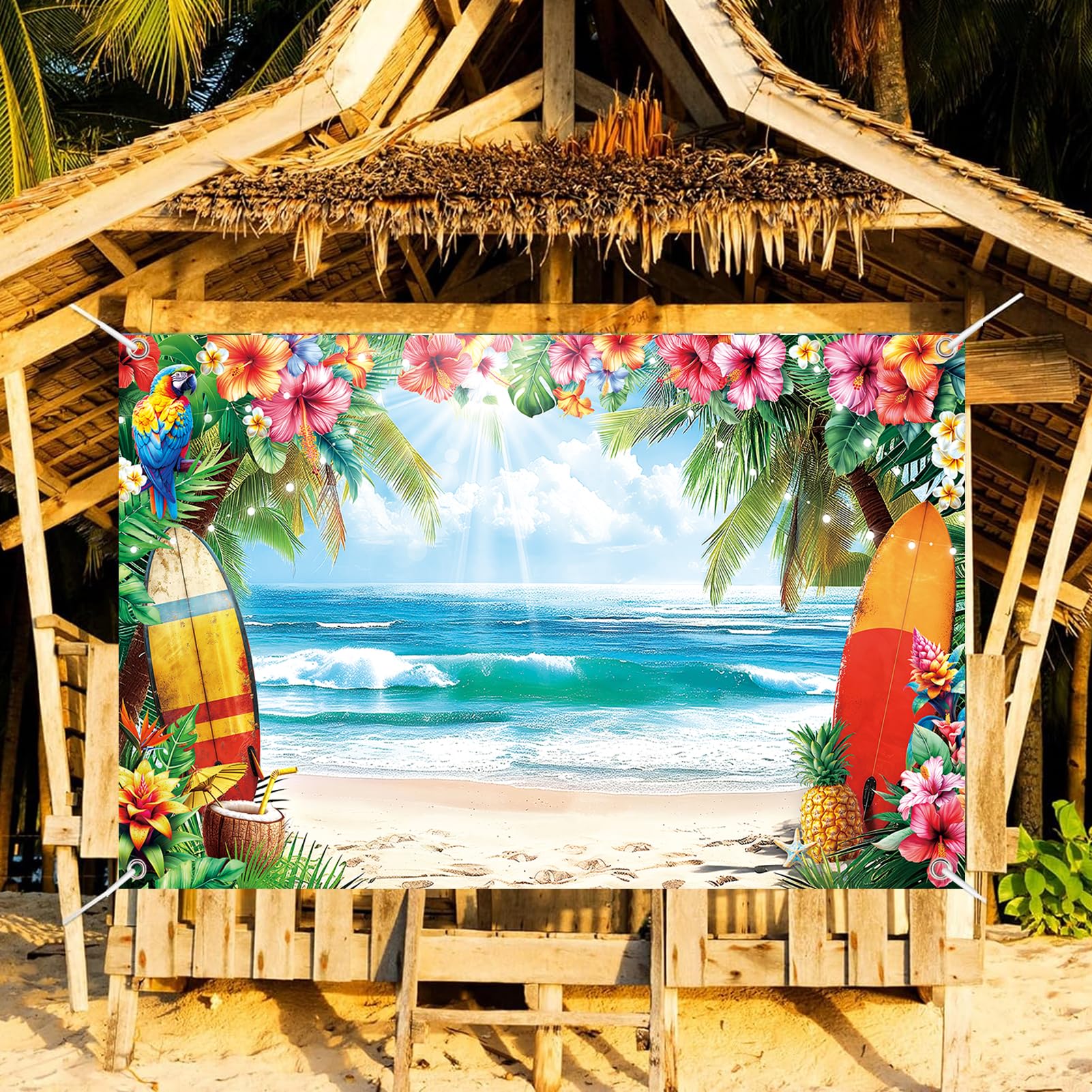 Hawaii Ruhestand Hintergrund - 180x110 Cm, Tropischer Strand-Motive | Für Fotos & Party-Deko
