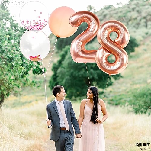 Miniatura 6 de Globos gigantes de oro rosa con el número 28, 40 pulgadas, globos de oro rosa con el número 28 para decoraciones de cumpleaños de 28 para mujeres,