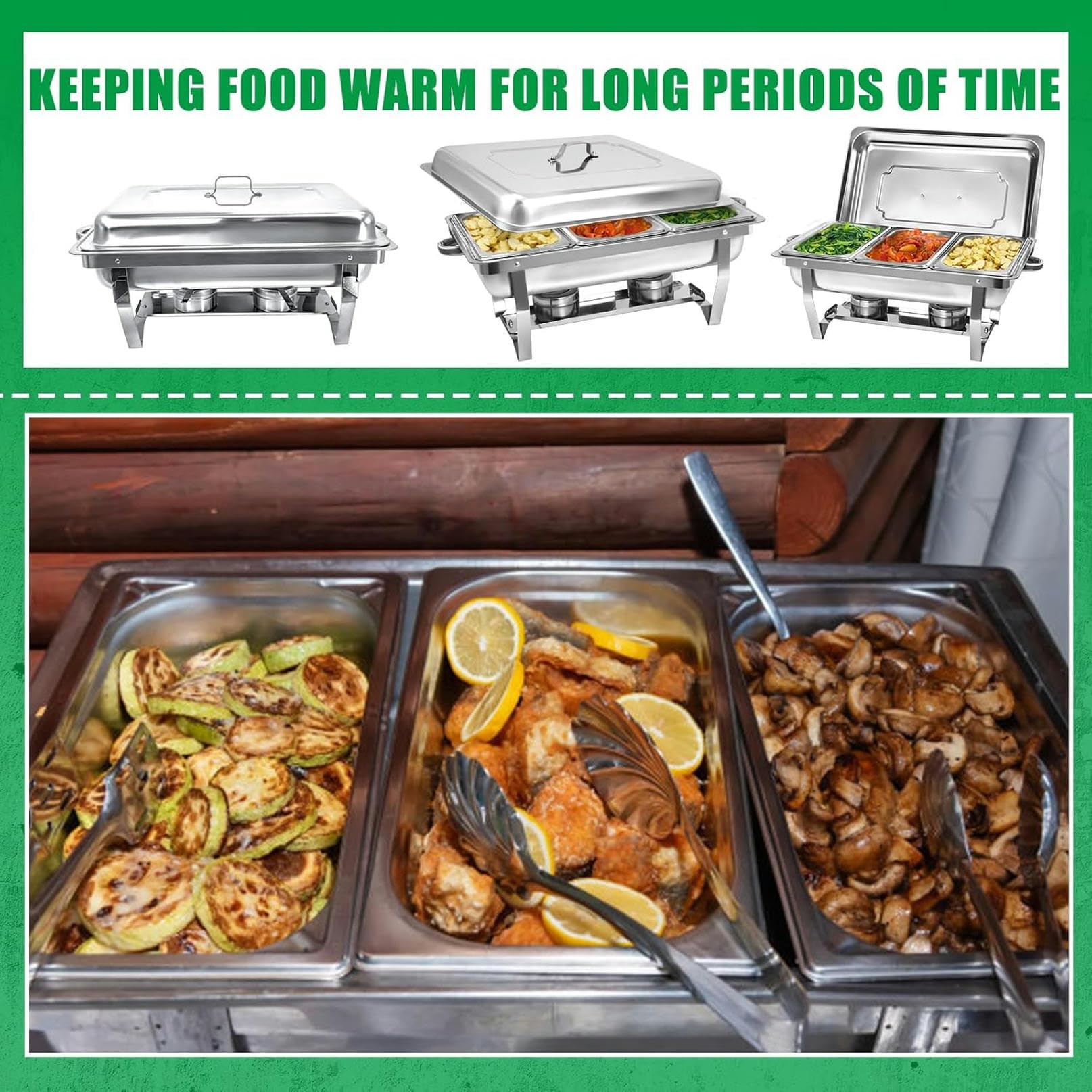 8 Pack Buffet Buffet Buffet, Acero Inoxidable Catering Food Warmer con Bandejas De Comida para El Equipo De Buffet De Boda De Fiesta (4 Paquetes 1/1 Sartén + 4 Paquetes 1/3 Sartén)