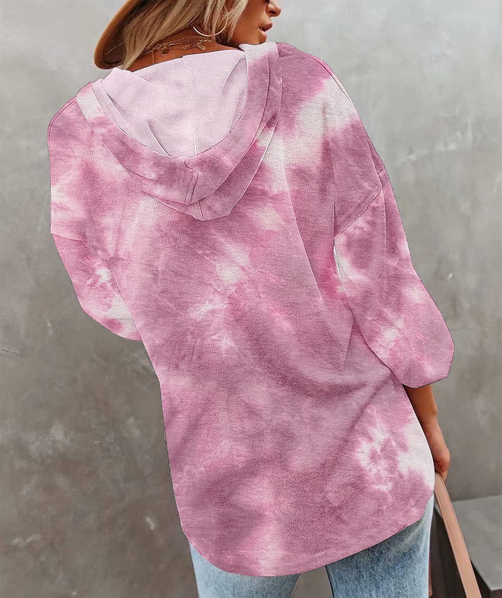 PLOKNRD Damska bluza oversize z długim rękawem zapinana na guziki bluzy ze sznurkiem